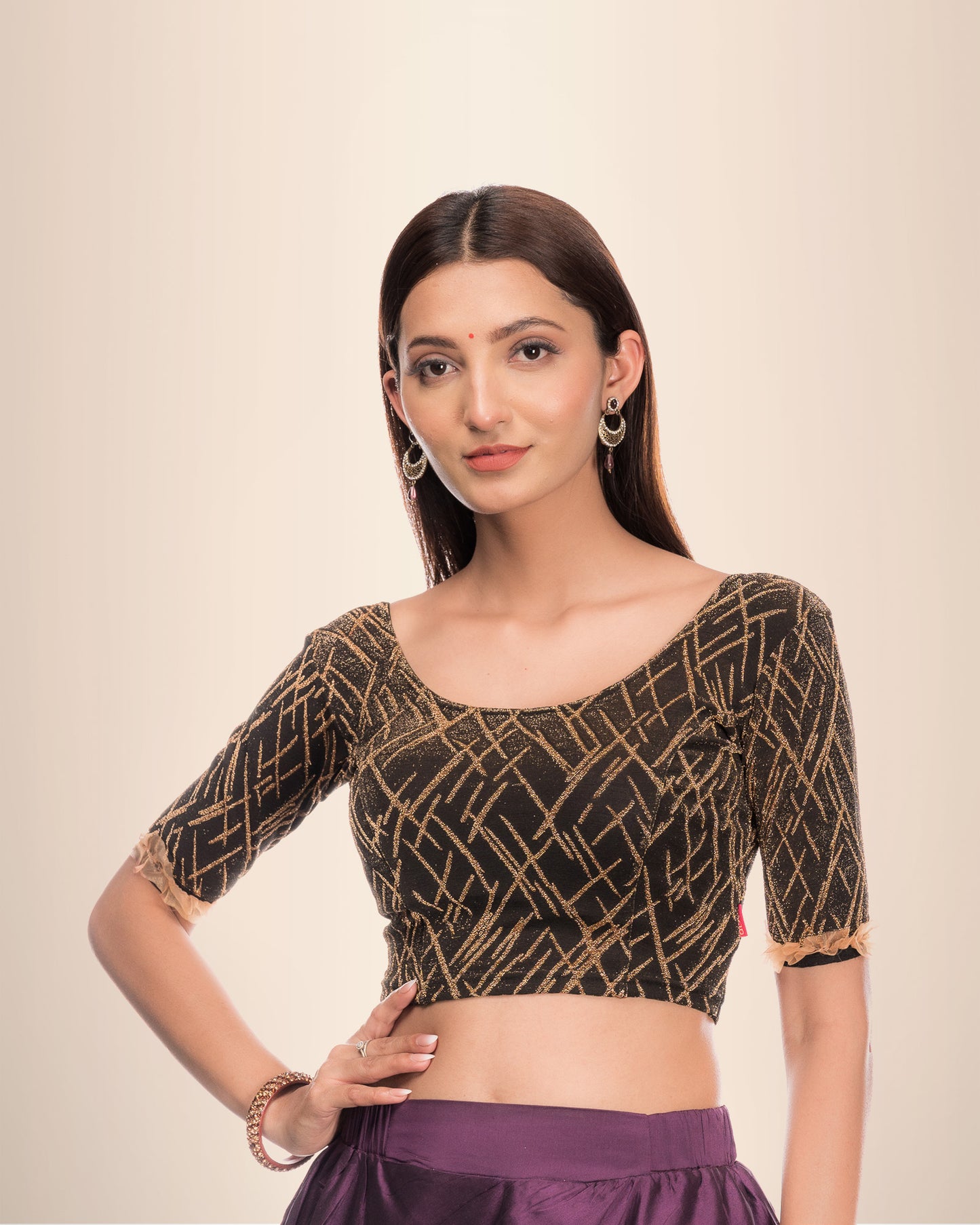 Madhu Gold Organza Ruffle Embellished Zari Jacquard Blouse by Advi