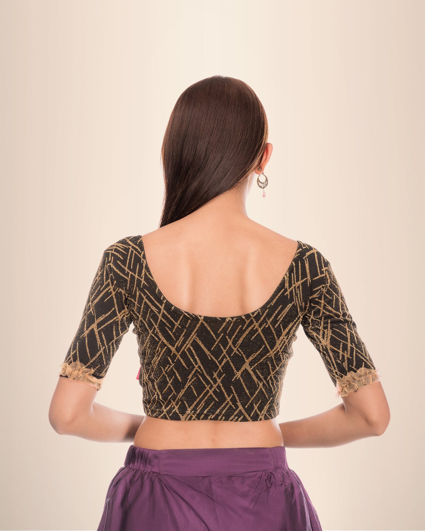 Madhu Gold Organza Ruffle Embellished Zari Jacquard Blouse by Advi
