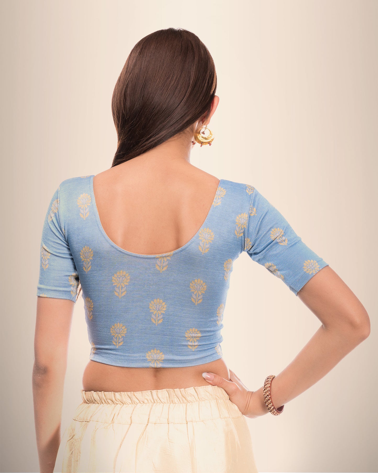 Phool Sky Blue Gray & Gold Buti Stretchable Blouse in Jacquard by Advi