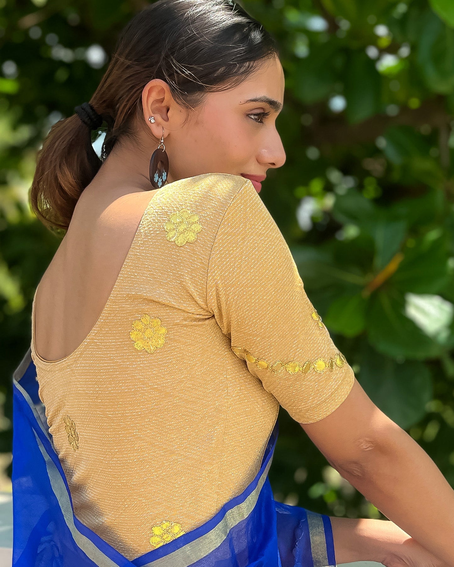 Nutan Gota Patti Embroidery Stretchable Slip On Blouse
