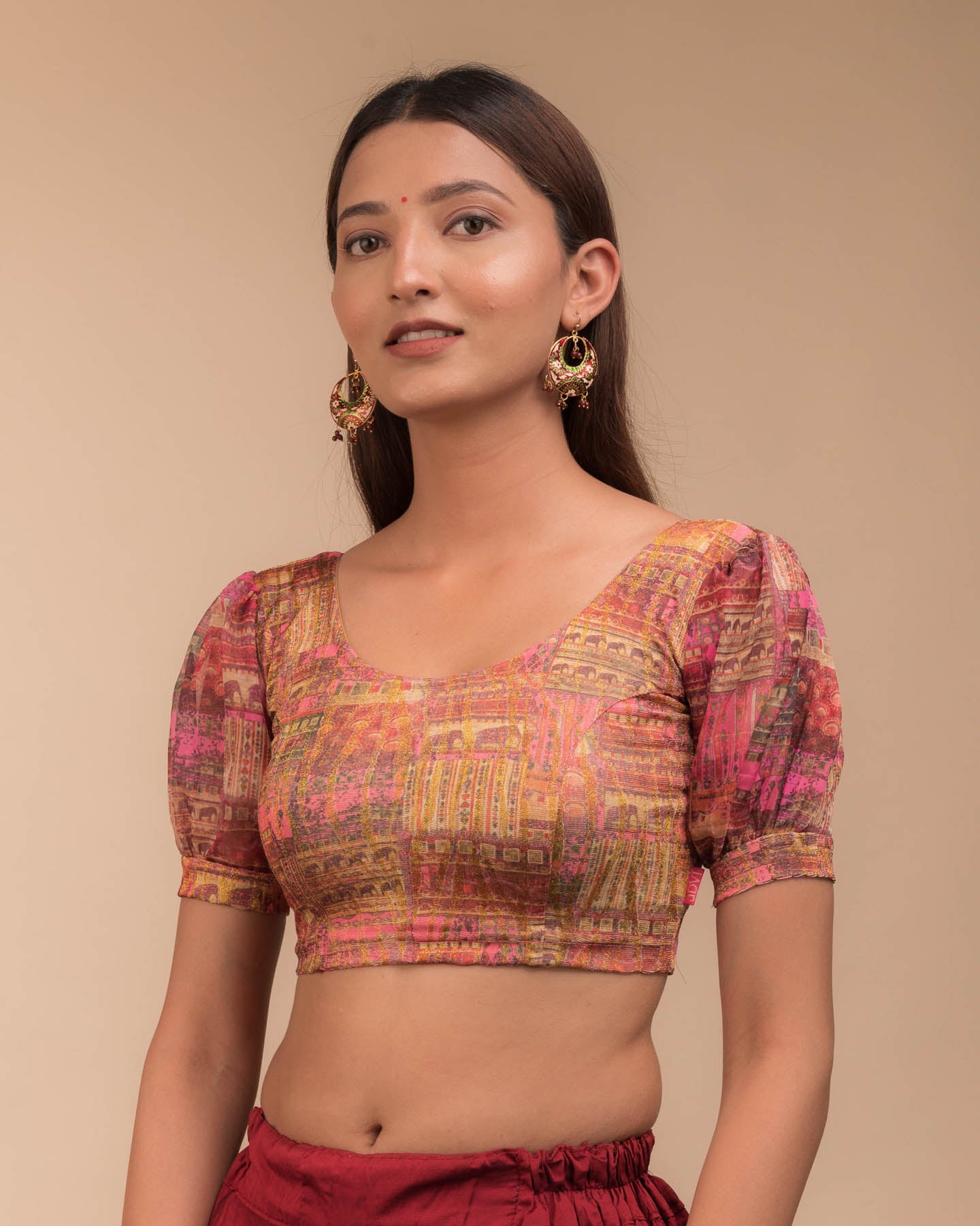 Kyaari Multi Color Printed Organza Puff Sleeve Blouse by Advi