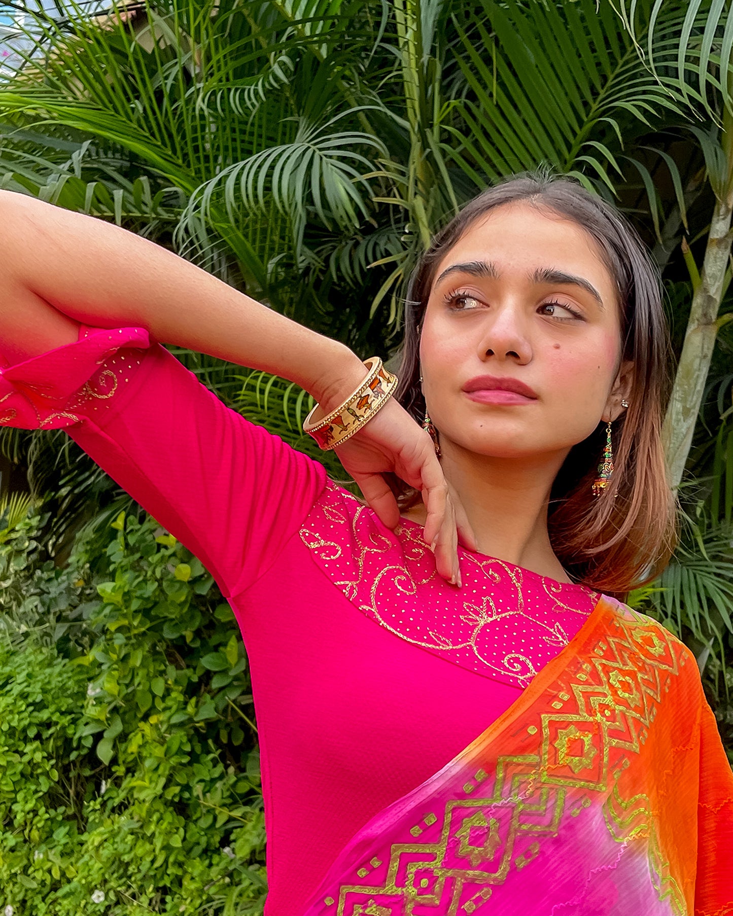 Aarya Gold Zari embroidery Boatneck Stretchable Slip On Blouse