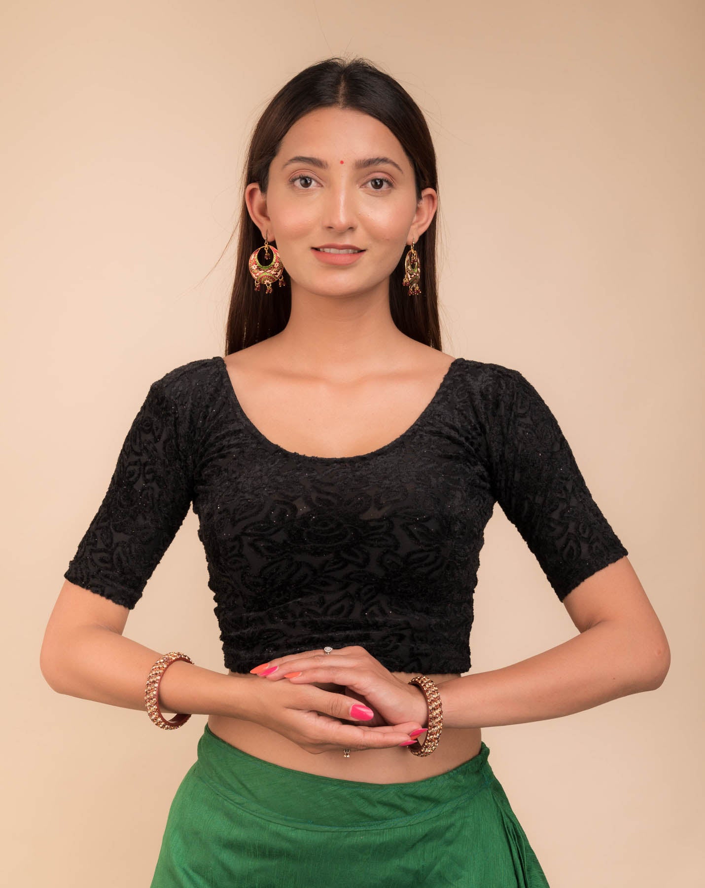 Gulshan Black Velvet Blouse with Organza Bows and Potli Back by Advi