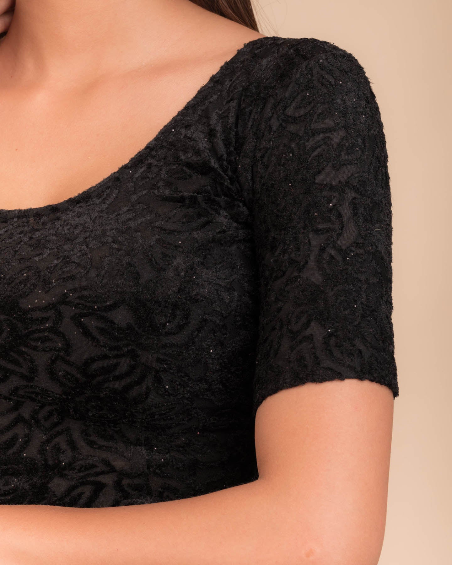 Gulshan Black Velvet Blouse with Organza Bows and Potli Back by Advi