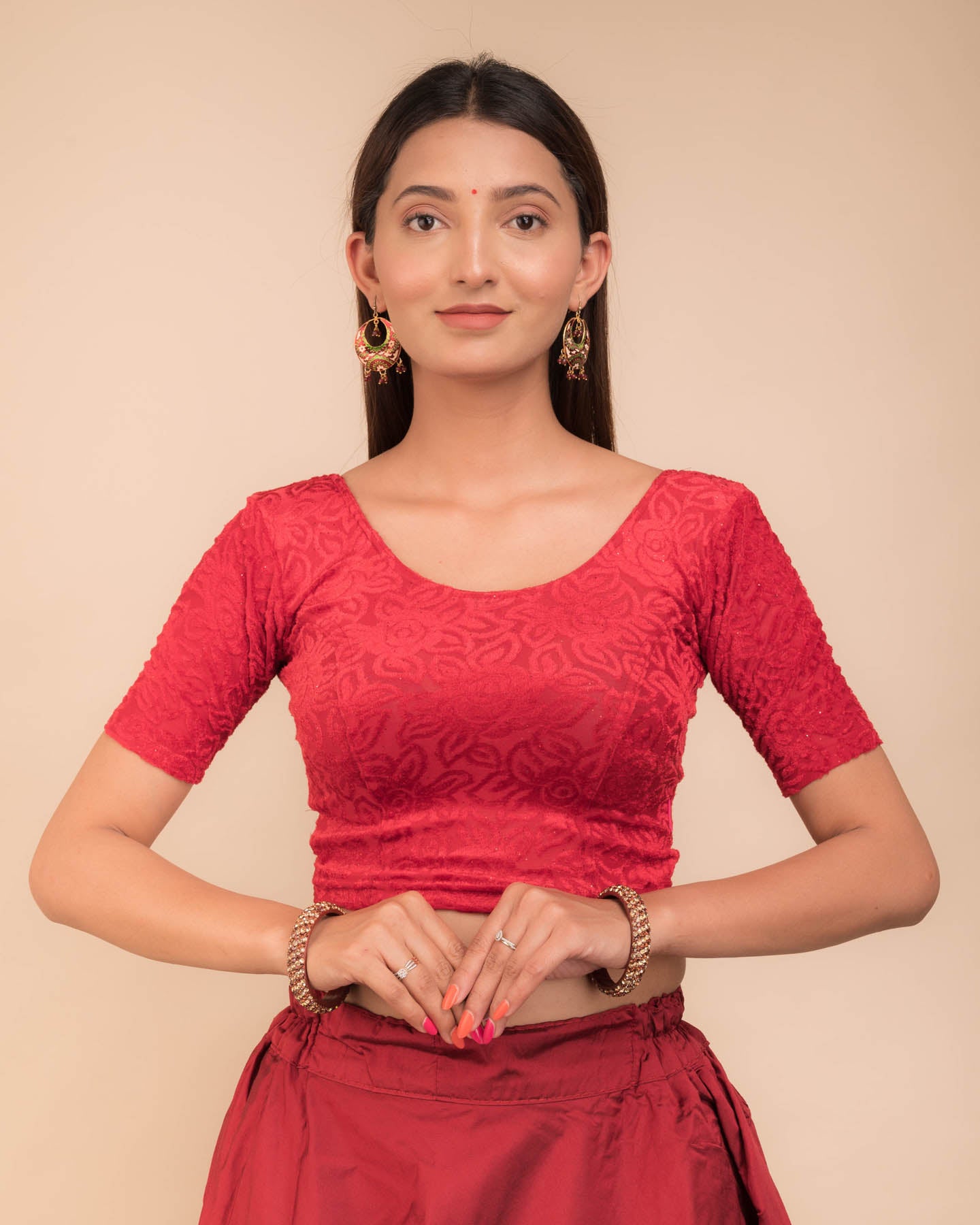 Gulshan Maroon Velvet Blouse with Potli Back and Organza Bows by Advi