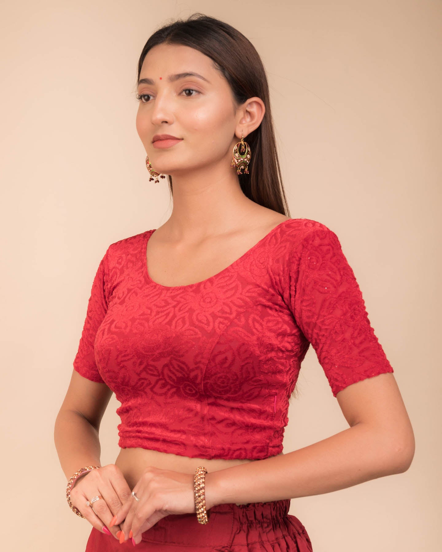 Gulshan Maroon Velvet Blouse with Potli Back and Organza Bows by Advi