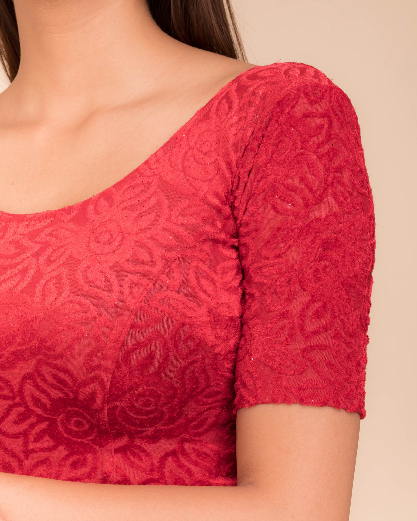 Gulshan Maroon Velvet Blouse with Potli Back and Organza Bows by Advi