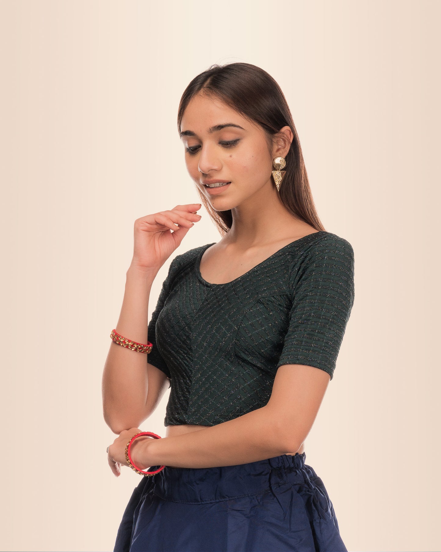 Side angle highlighting the sleeve length and overall silhouette