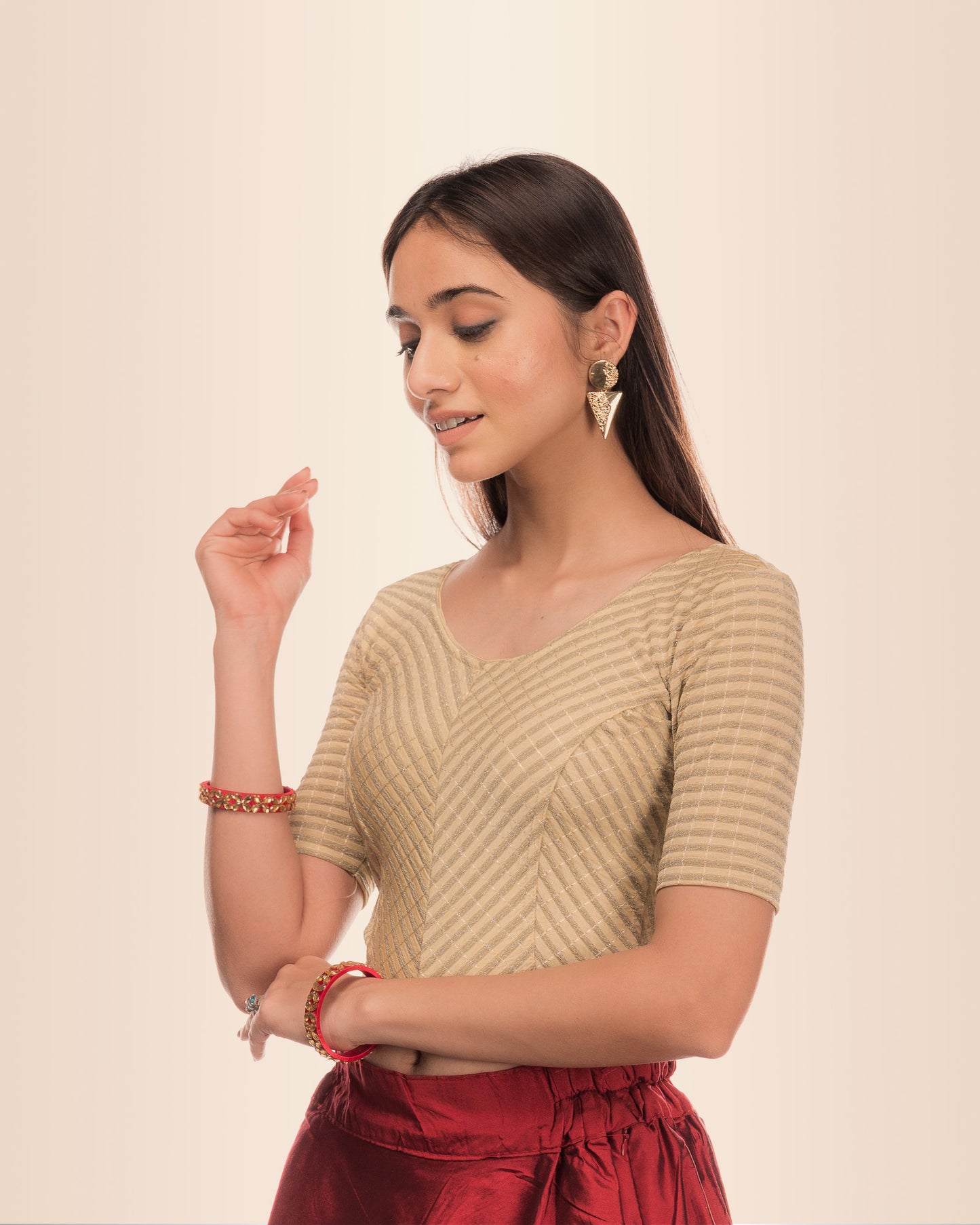 Side angle highlighting the sleeve length and overall silhouette