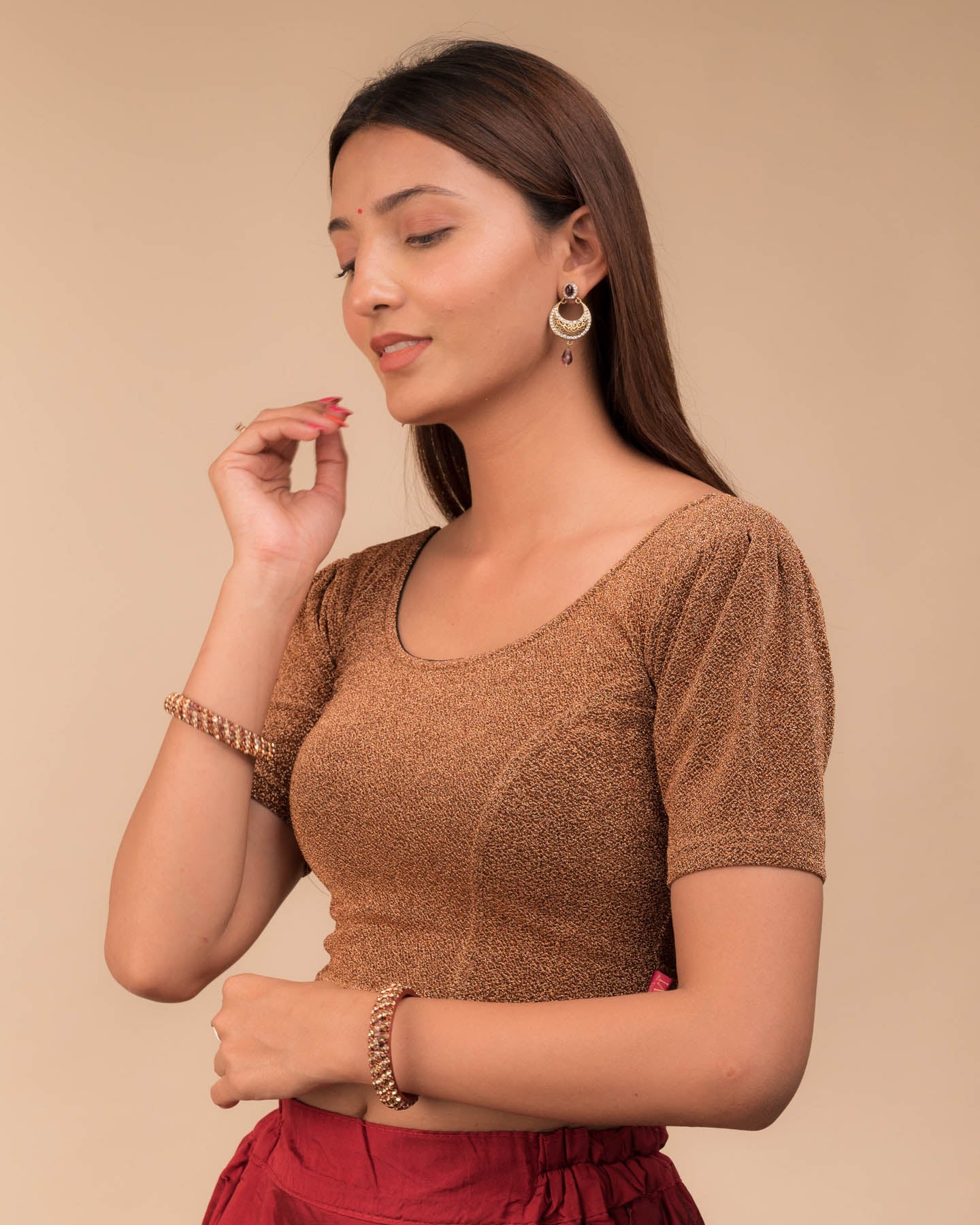 Side profile highlighting the textured pleats and fit.