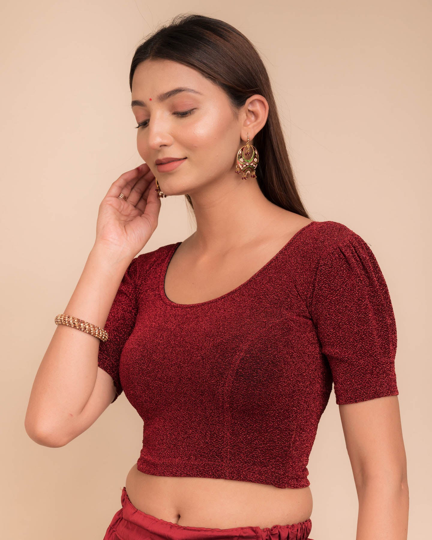 Side profile highlighting the textured pleats and fit.