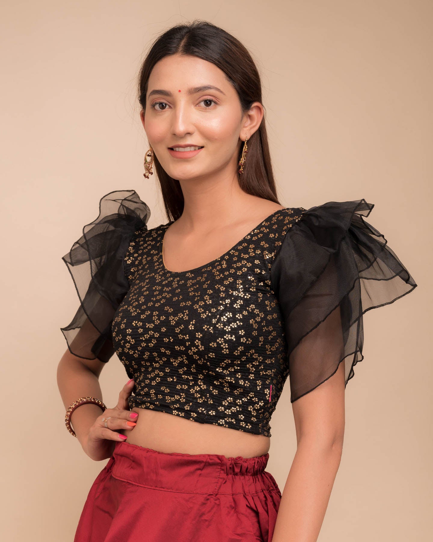 Side angle highlighting the sleeve depth and fit silhouette