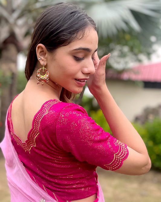 Model paired with a saree for a festive-ready look.