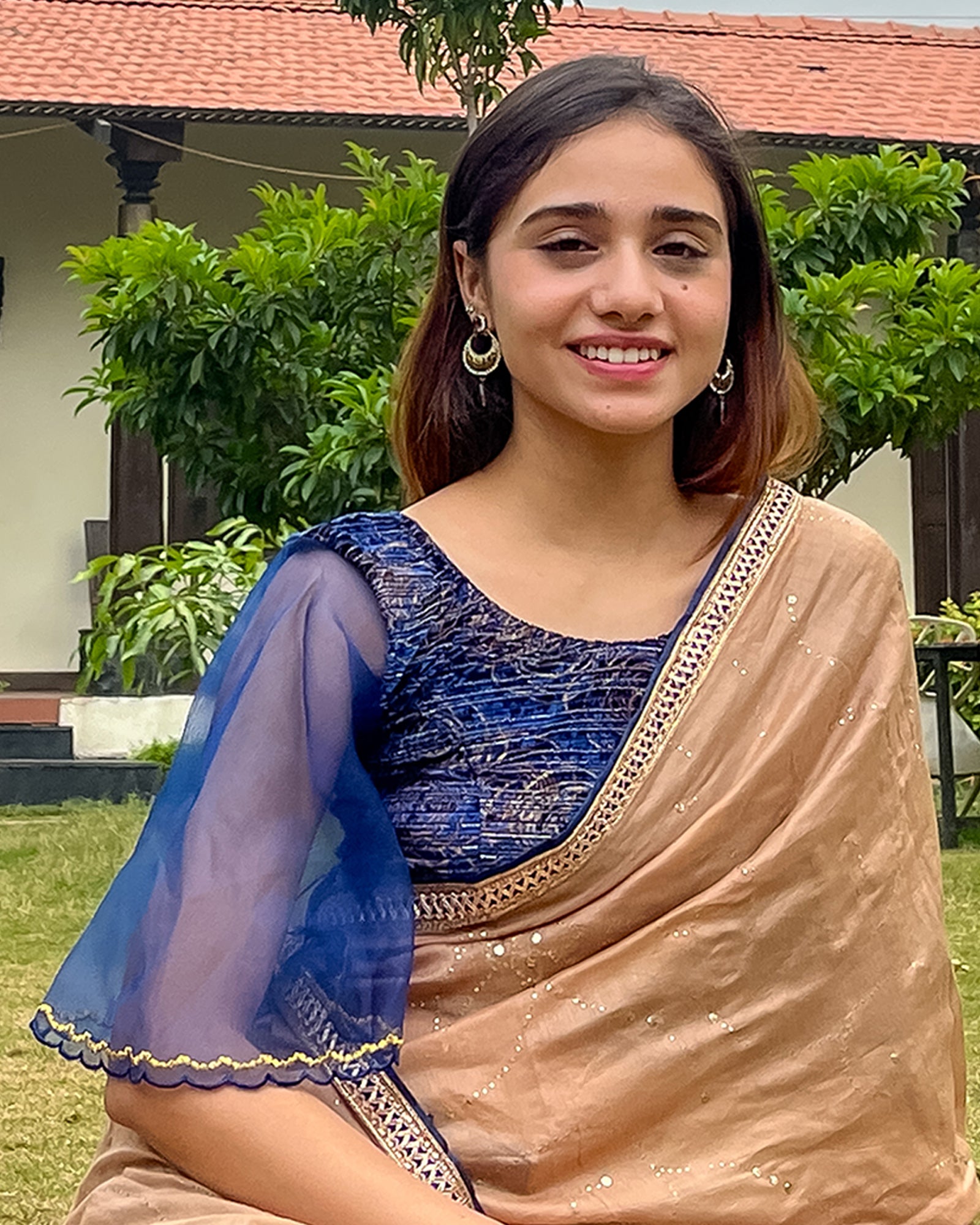 Advi Navy Velvet Zari Readymade Blouse Indo Western Ethnic