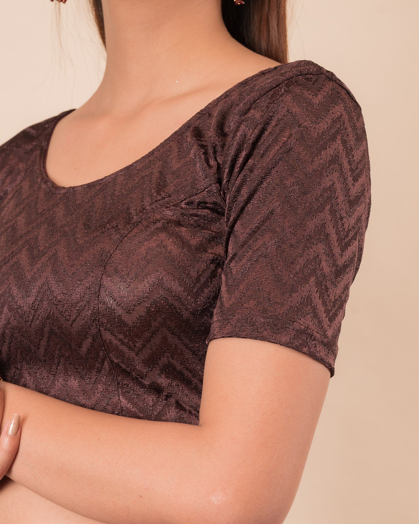 Close-up of the melange jacquard fabric detailing the zig-zag pattern and texture