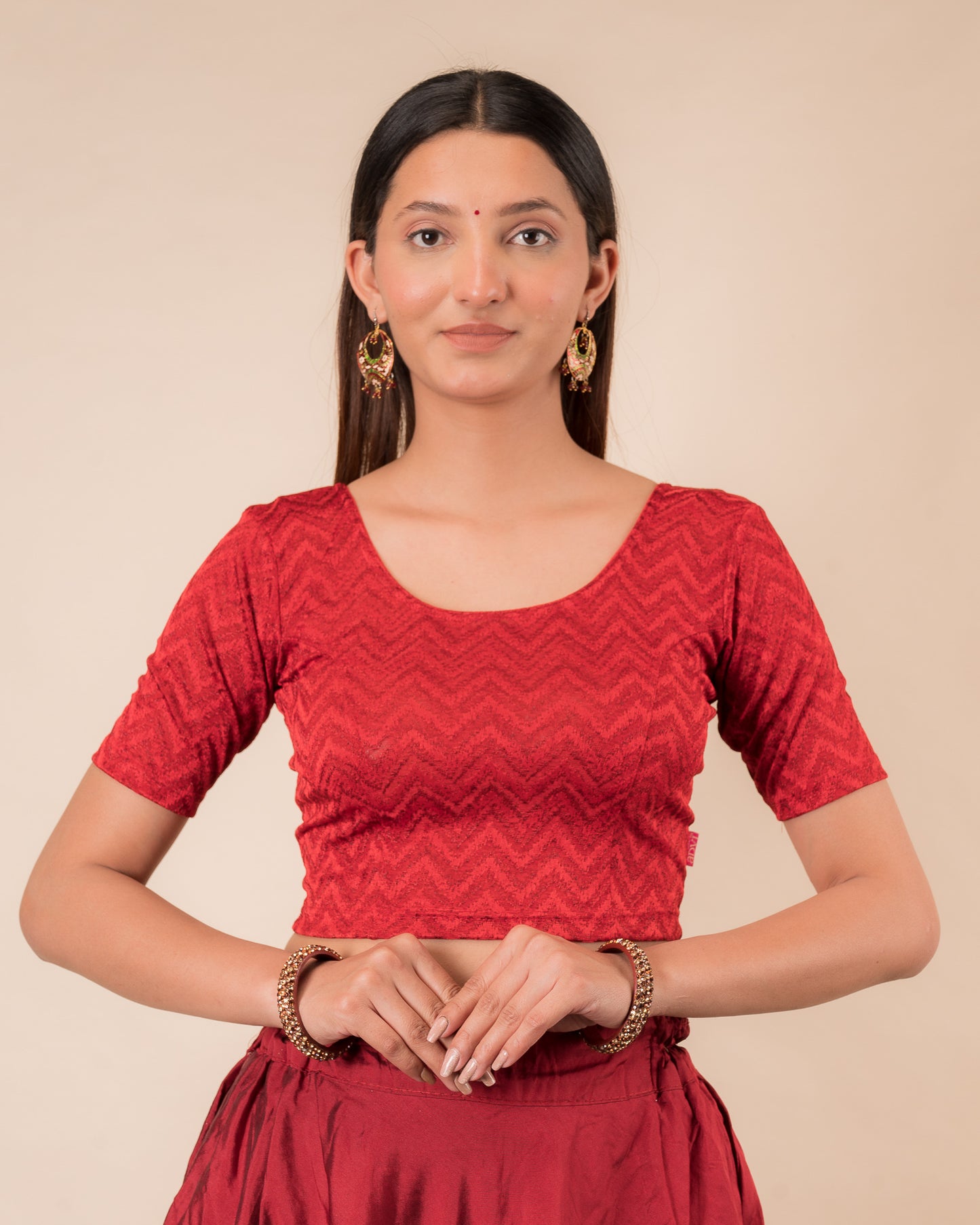 Nandini Melange Zig Zag Red Textured Readymade Blouse Everyday wear Advi