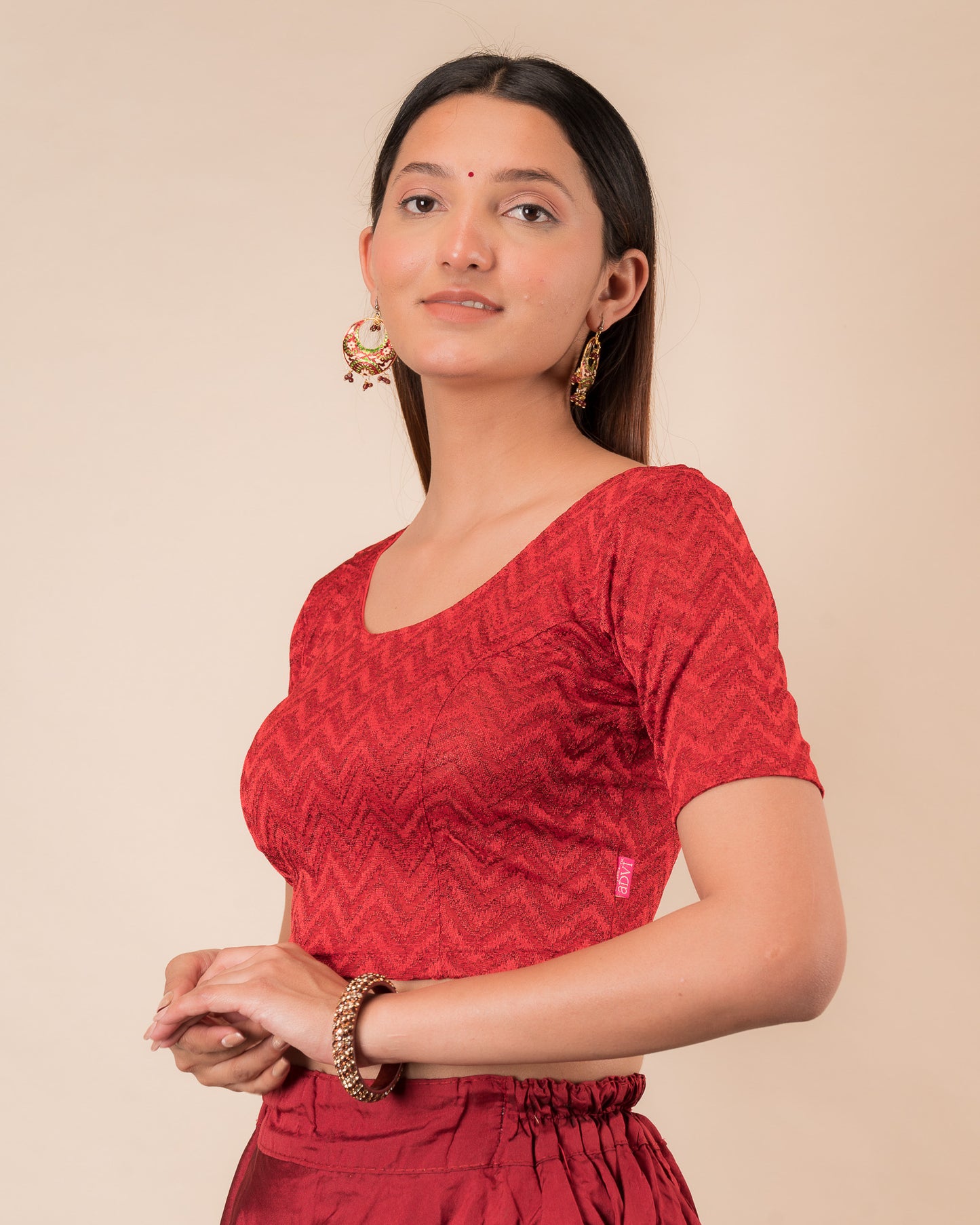 Nandini Melange Zig Zag Red Textured Readymade Blouse Everyday wear Advi