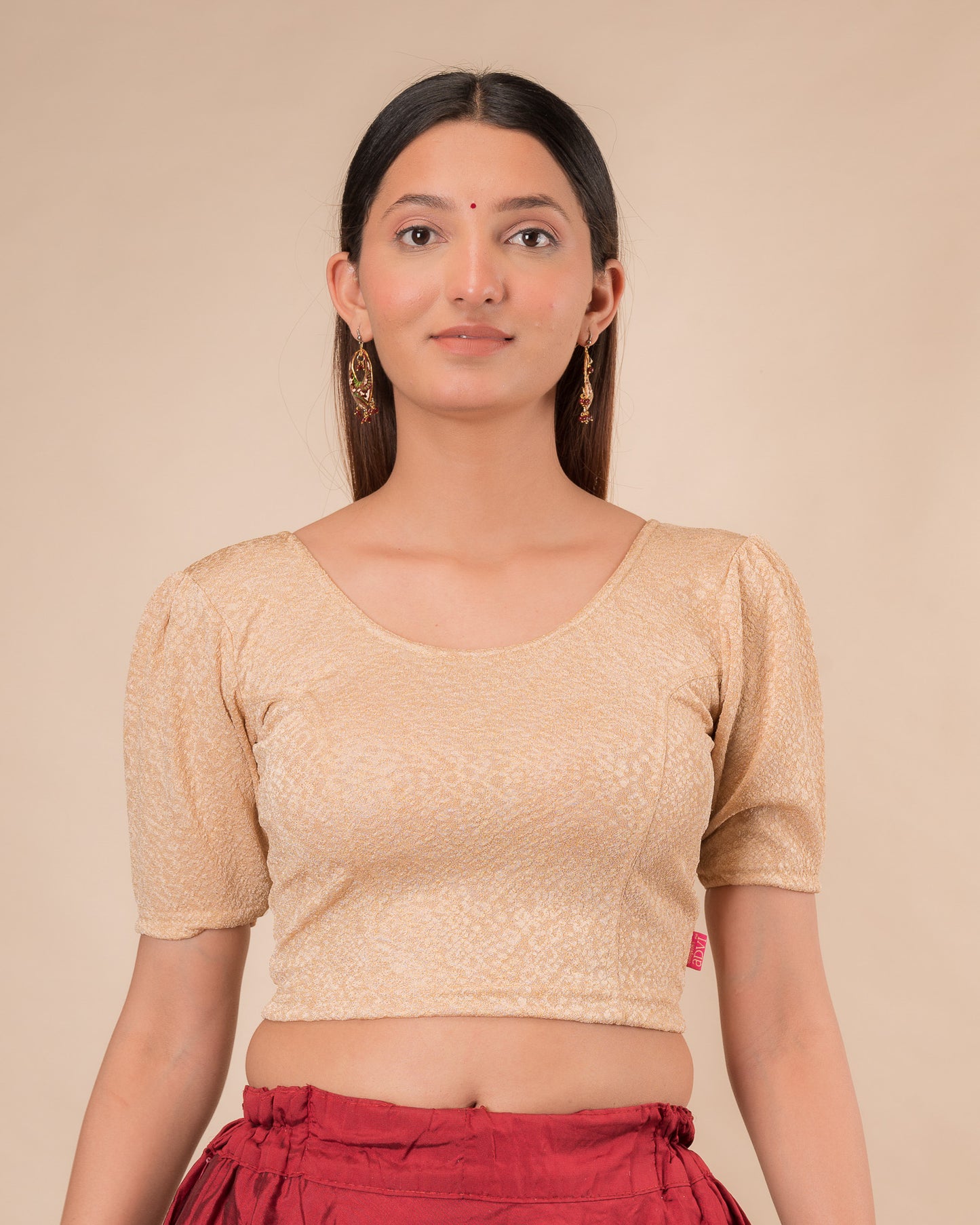 Disha Zig Zag Foil Puff Sleeve Stretchable Slip On Blouse