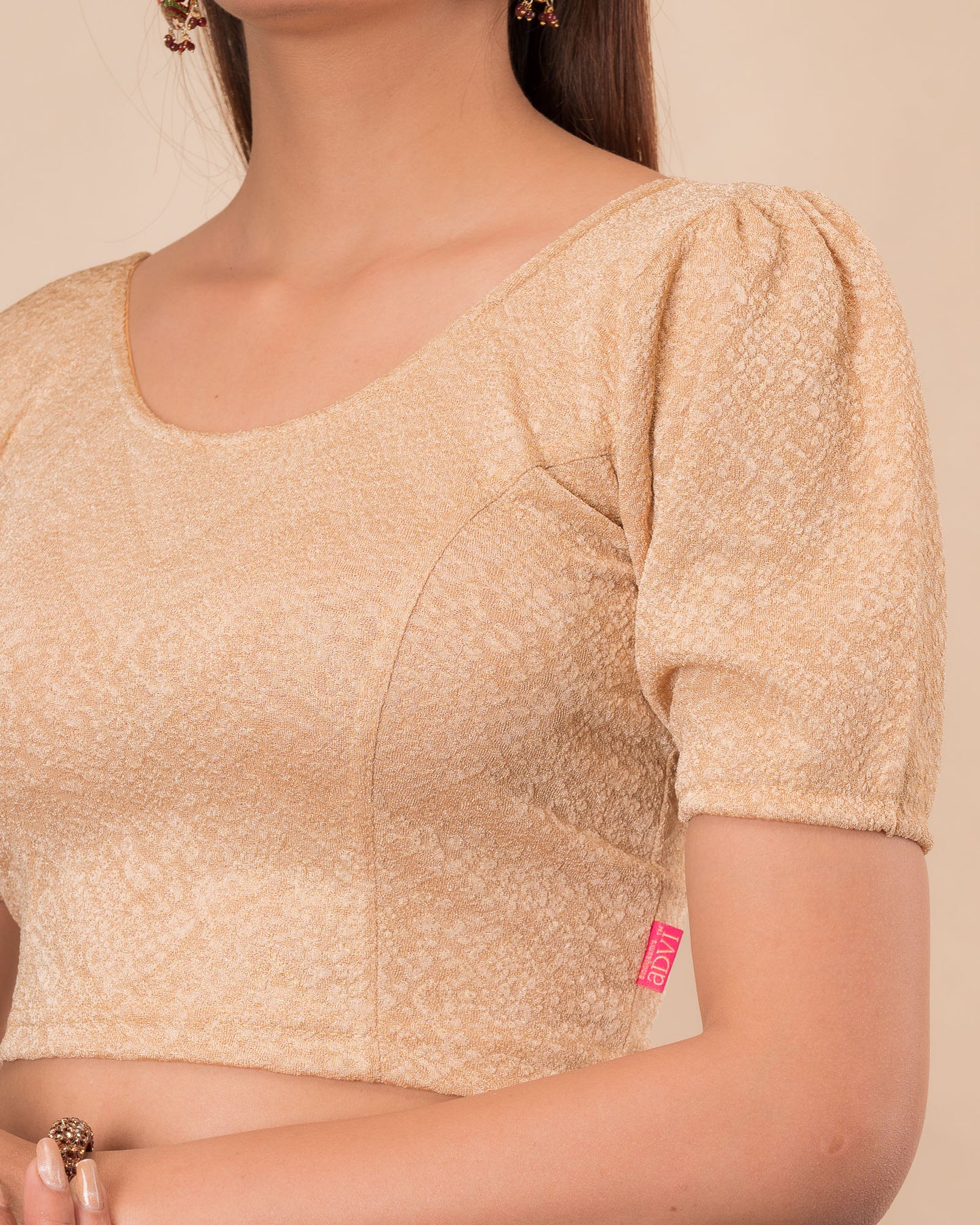 Disha Zig Zag Foil Puff Sleeve Stretchable Slip On Blouse