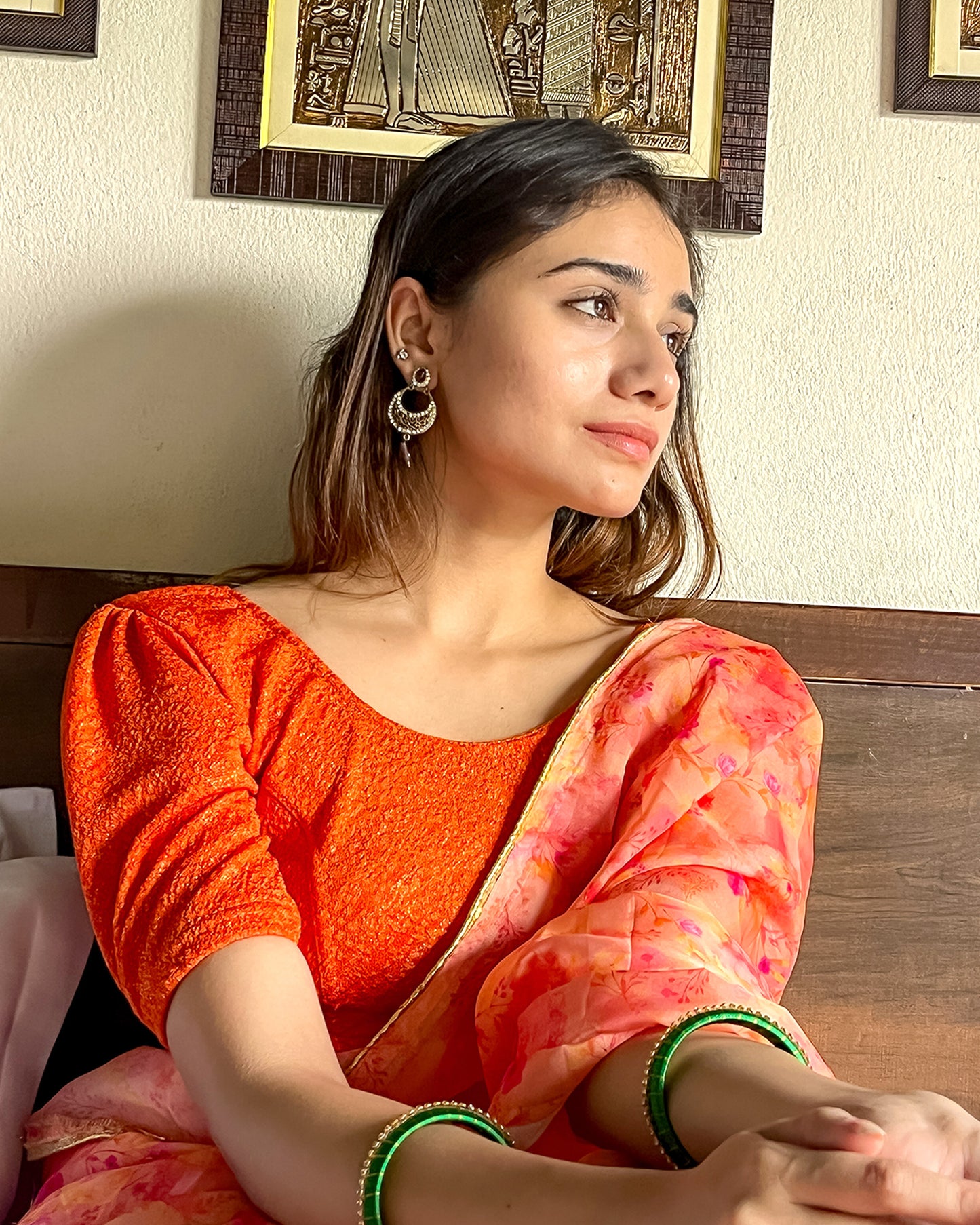 Model pairing the blouse with a saree or skirt for a festive look