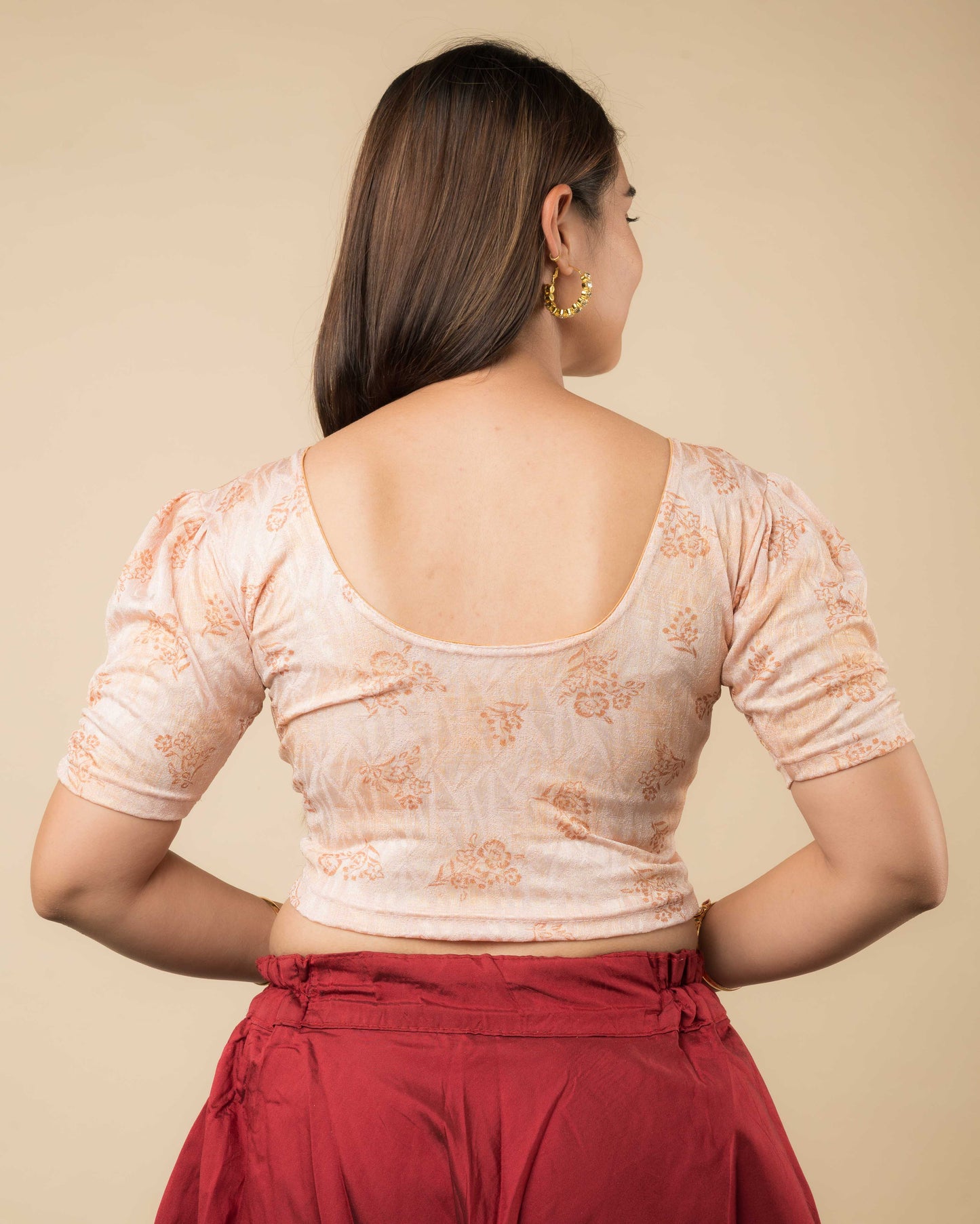 Rear view of the corset-style stretchable blouse showcasing the back design.