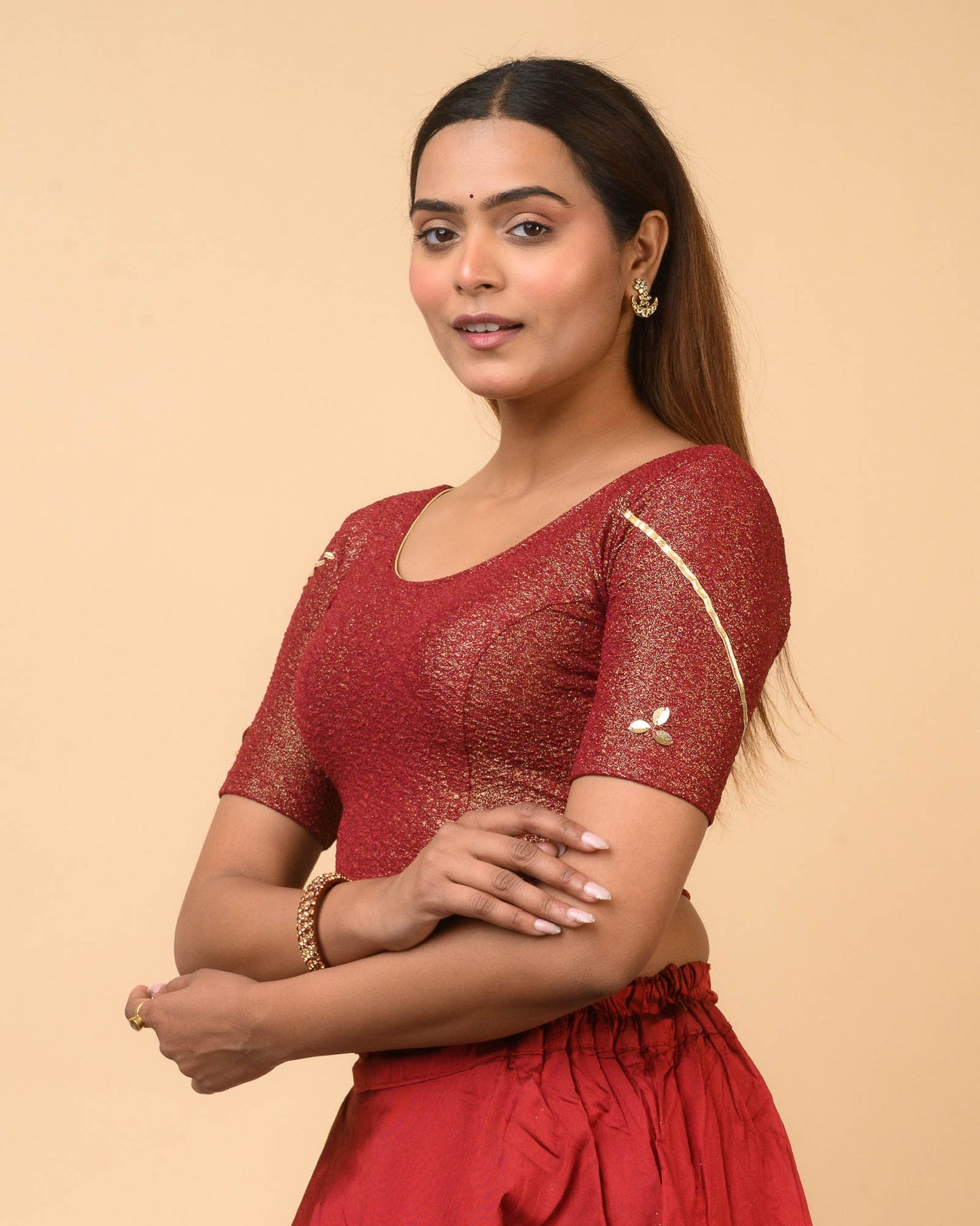 Mira Maroon Tissue Zari Organza Panel Saree Blouse Advi