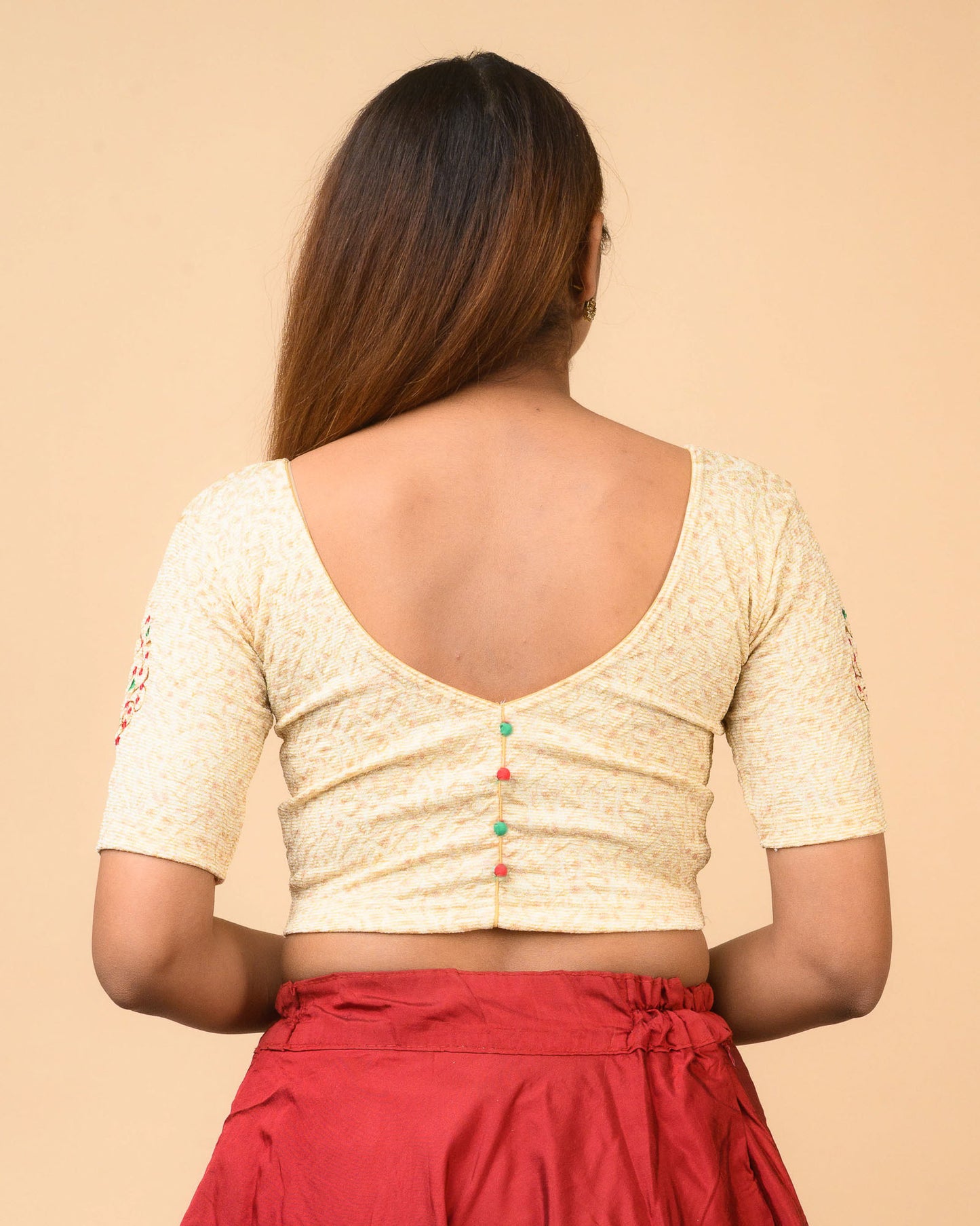 Multani Embroidery Stretchable Blouse Light Gold
