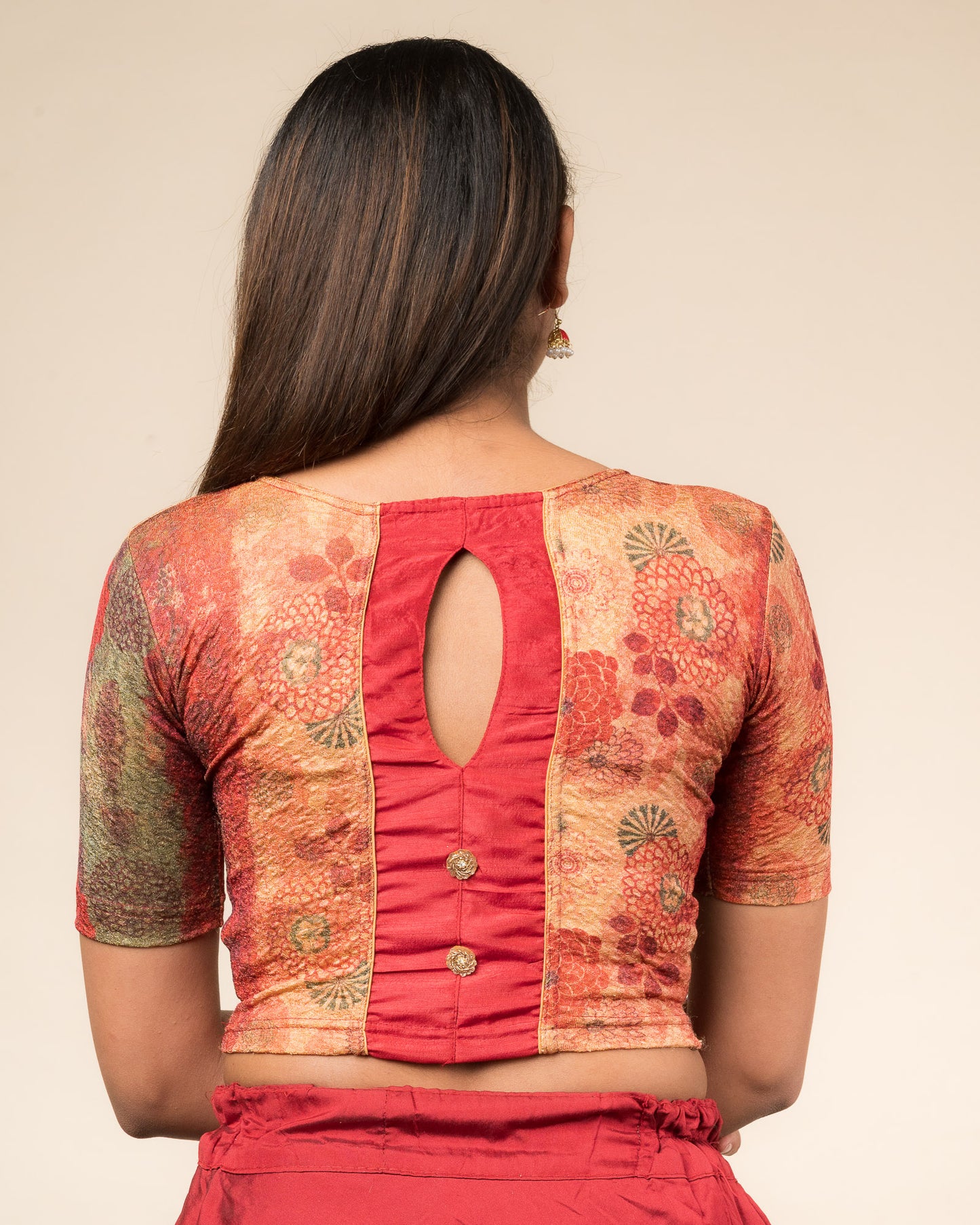 Baawri Maroon Multicolour Printed Stretchable Saree Blouse Advi