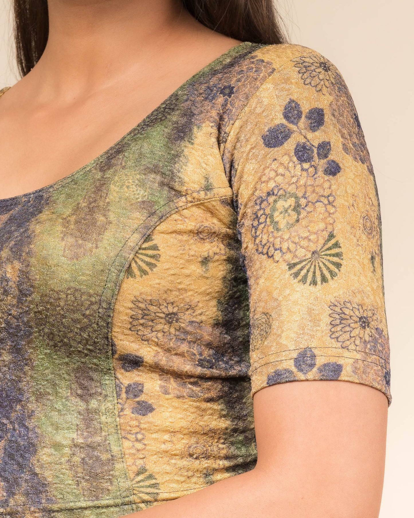 Baawri Navy Blue Multicolour Printed Stretchable Saree Blouse Advi