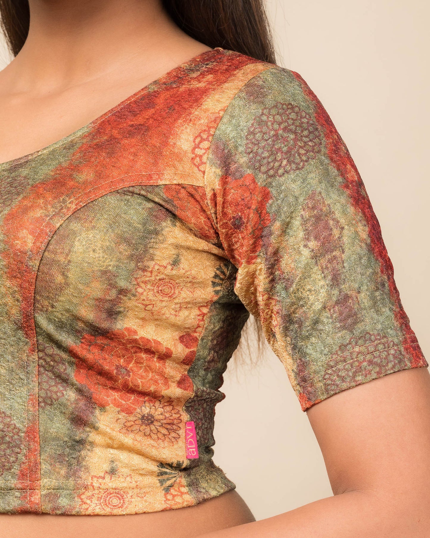 Baawri Red Multicolour Printed Stretchable Saree Blouse Advi