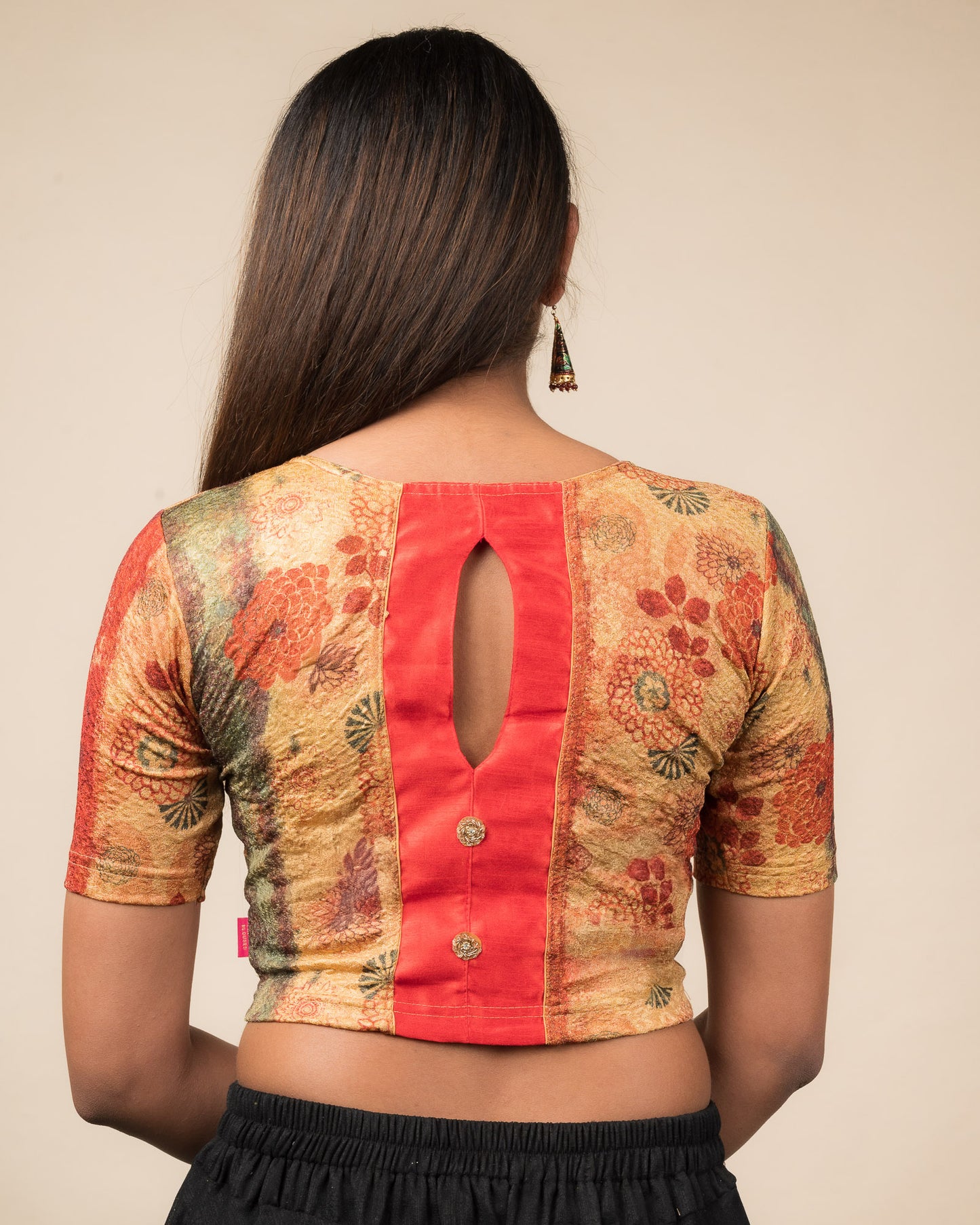 Baawri Red Multicolour Printed Stretchable Saree Blouse Advi