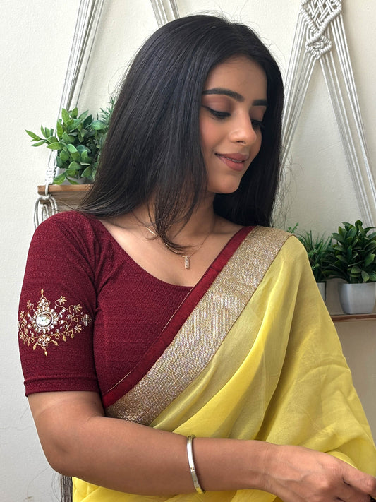 Vajra Maroon Bajuband Embroidery Work Stretchable Saree Blouse – Advi