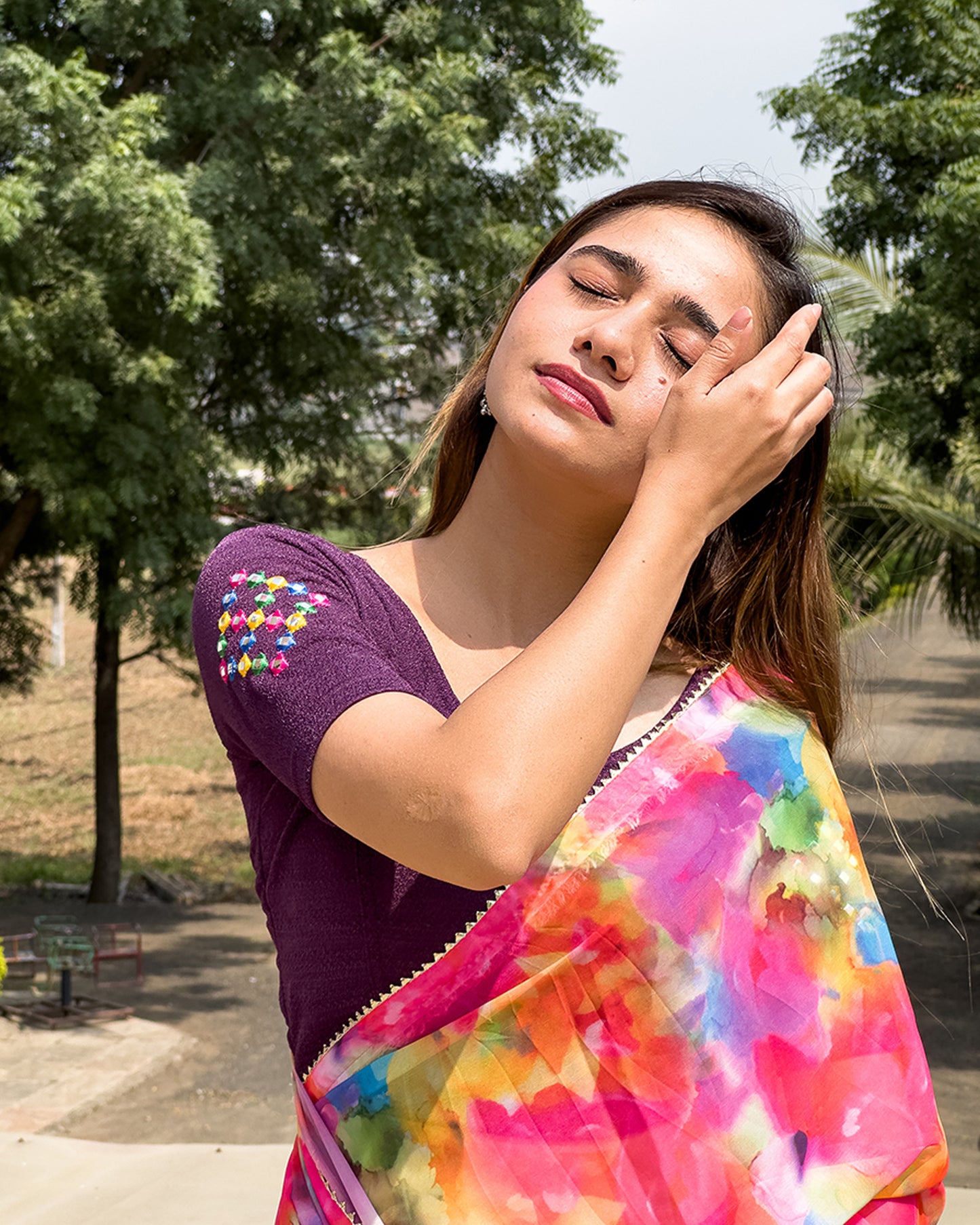 Siddhi Multicolour Mirror Work Purple Choli | Wedding Stretchable Blouse