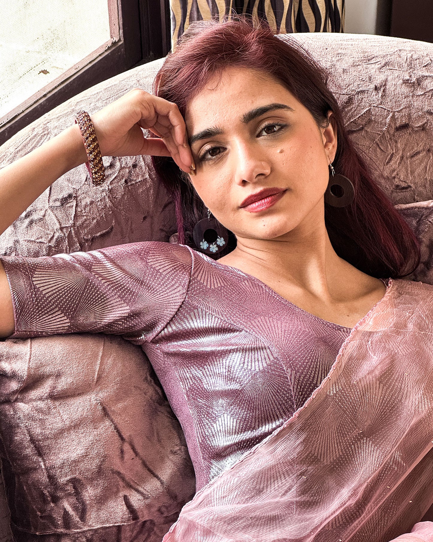 Model paired with a saree or skirt for a glamourous, contemporary ensemble.