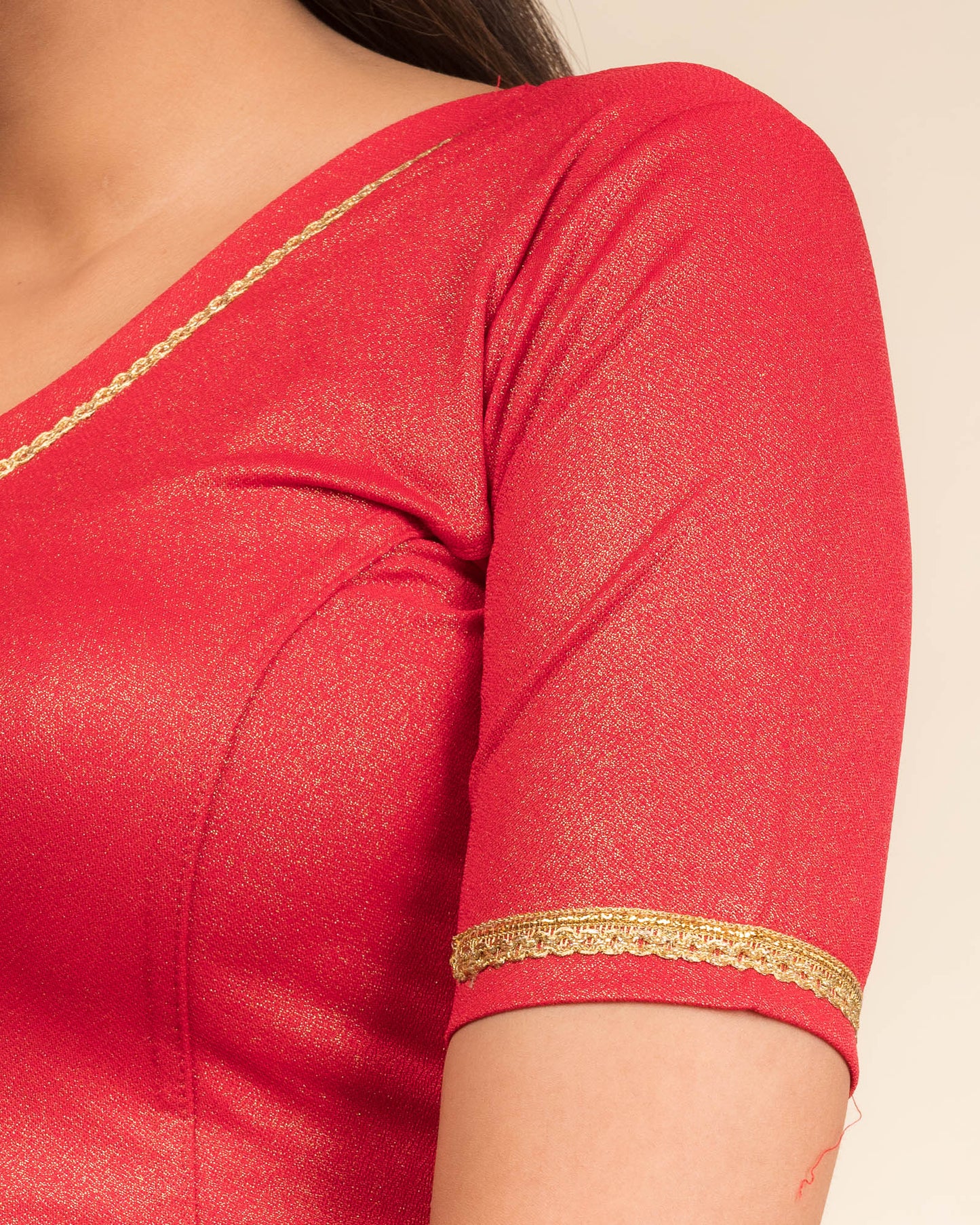Close-up of the jacquard fabric with metallic finish.