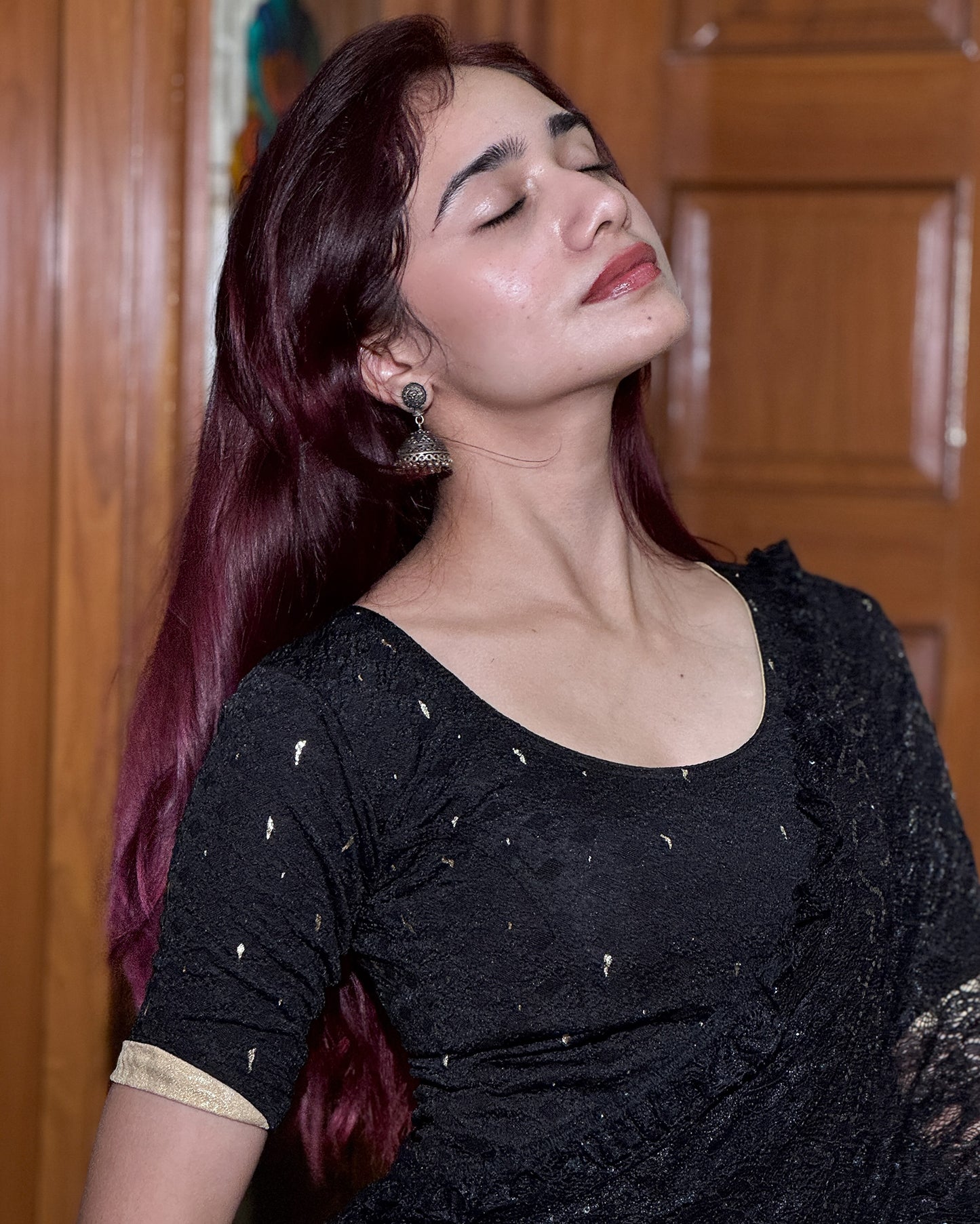 Model styled the blouse with a saree for an elevated festive look.