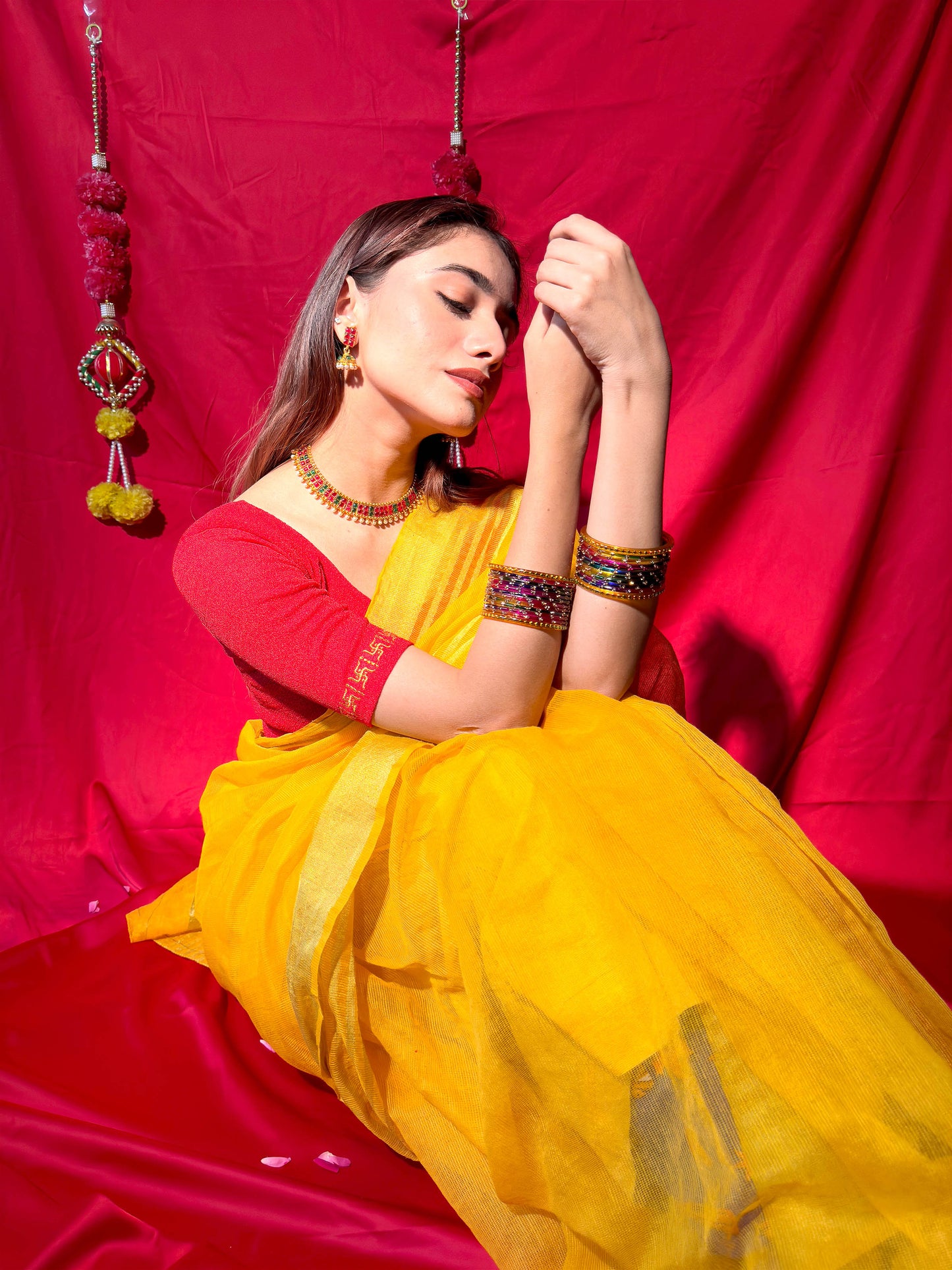 Mauli Red Traditional Swastika Embroidered Stretchable Saree Blouse – Advi