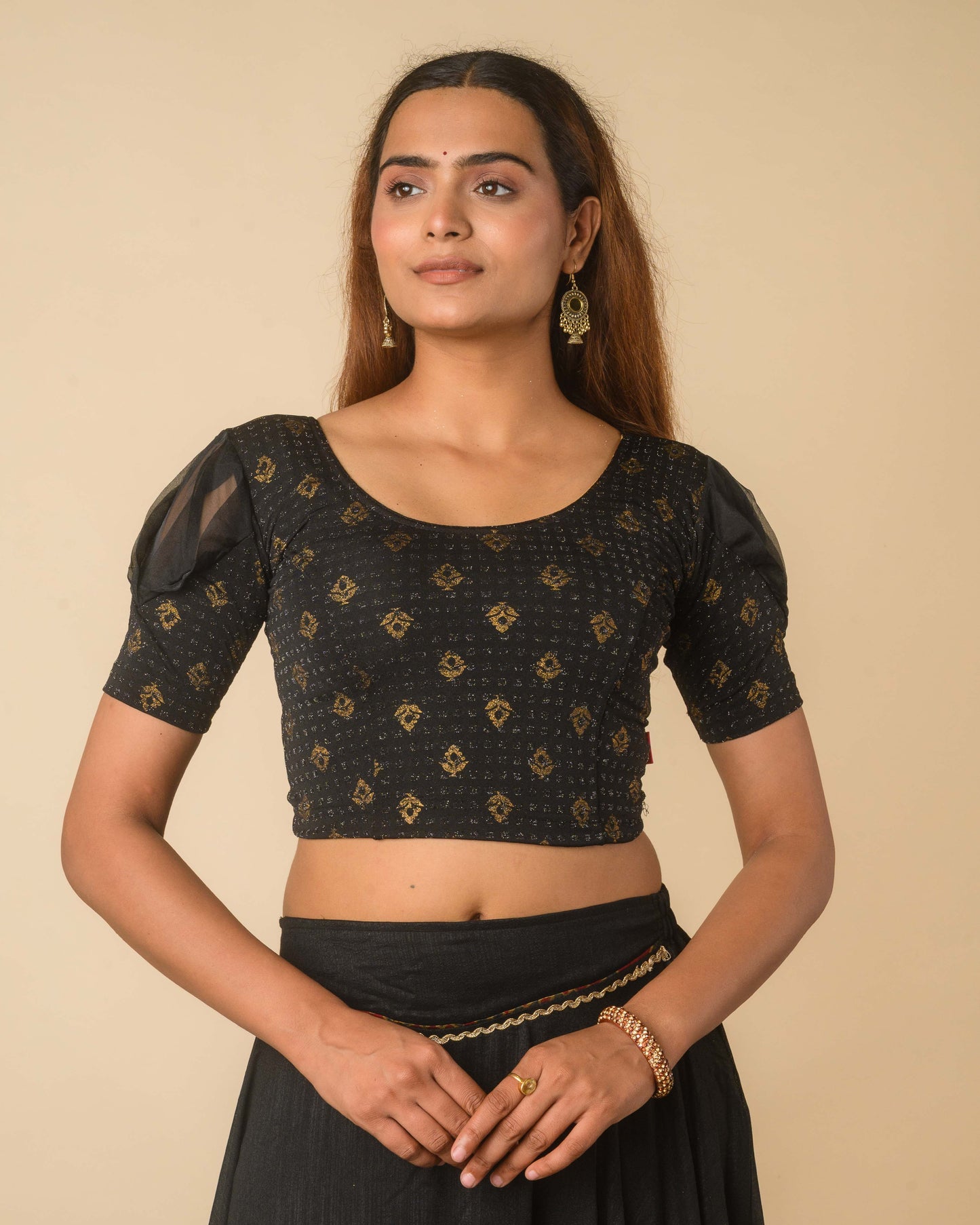 Paavna Black Organza Sleeve Stretchable Saree Blouse Advi