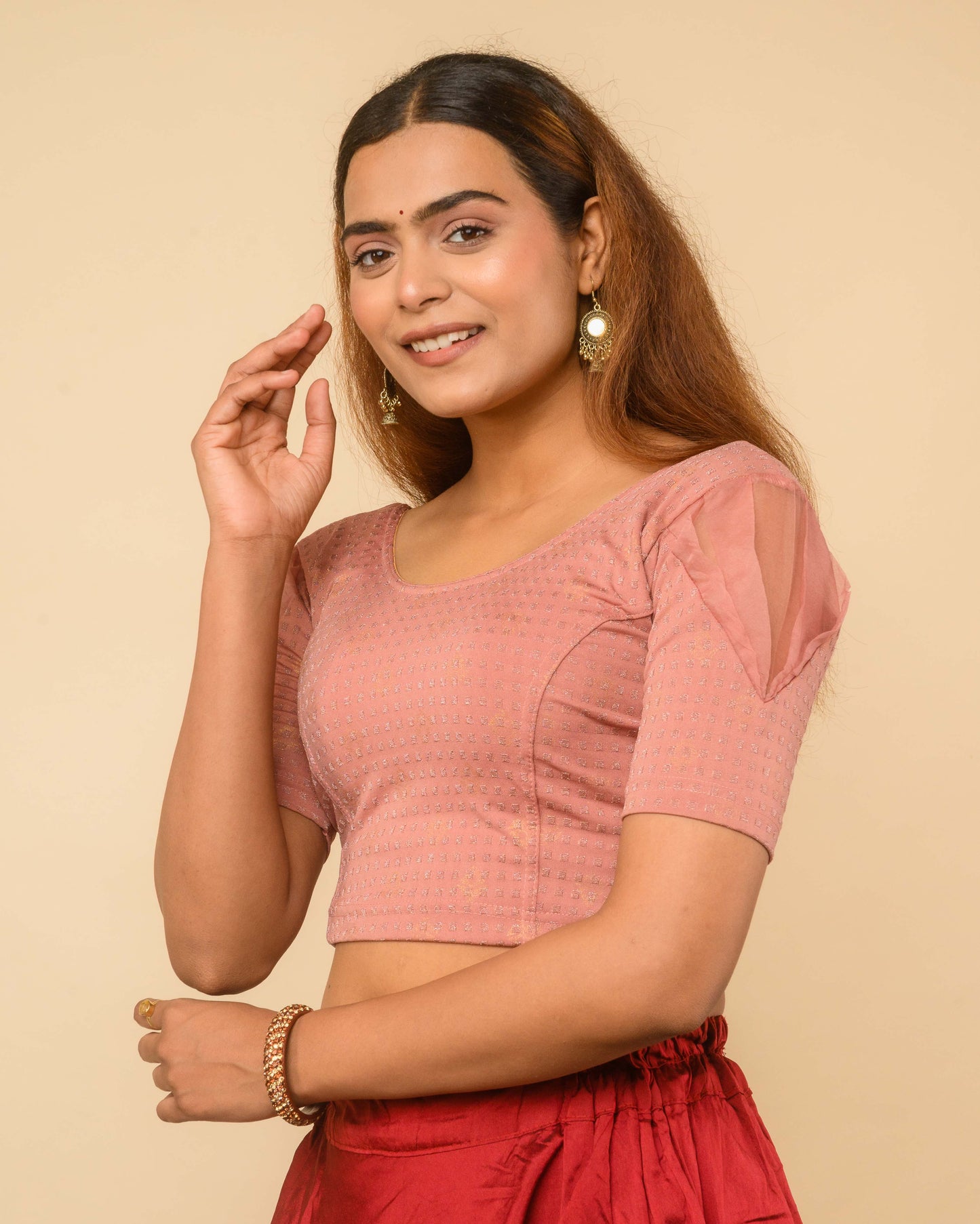 Paavna Mocha Organza Puff Sleeve Stretchable Saree Blouse Advi