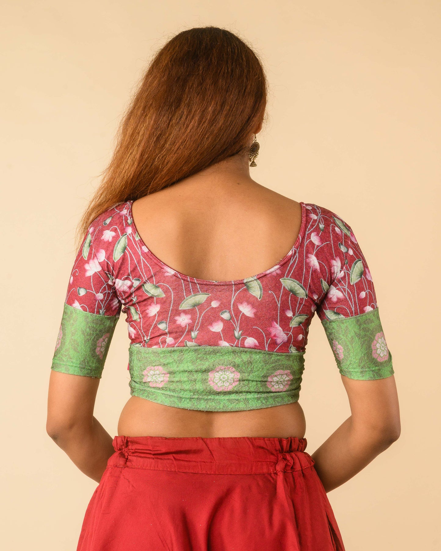 Pichwai Maroon Multicolour Jacquard Stretchable Saree Blouse Advi