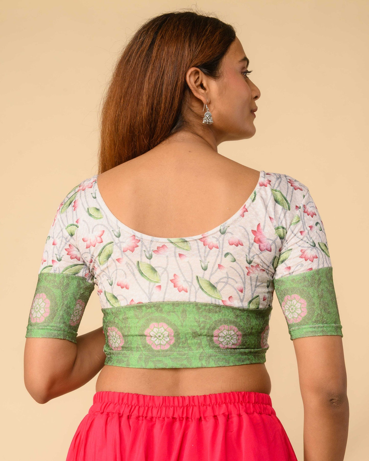 Pichwai White Multicolour Jacquard Stretchable Saree Blouse Advi