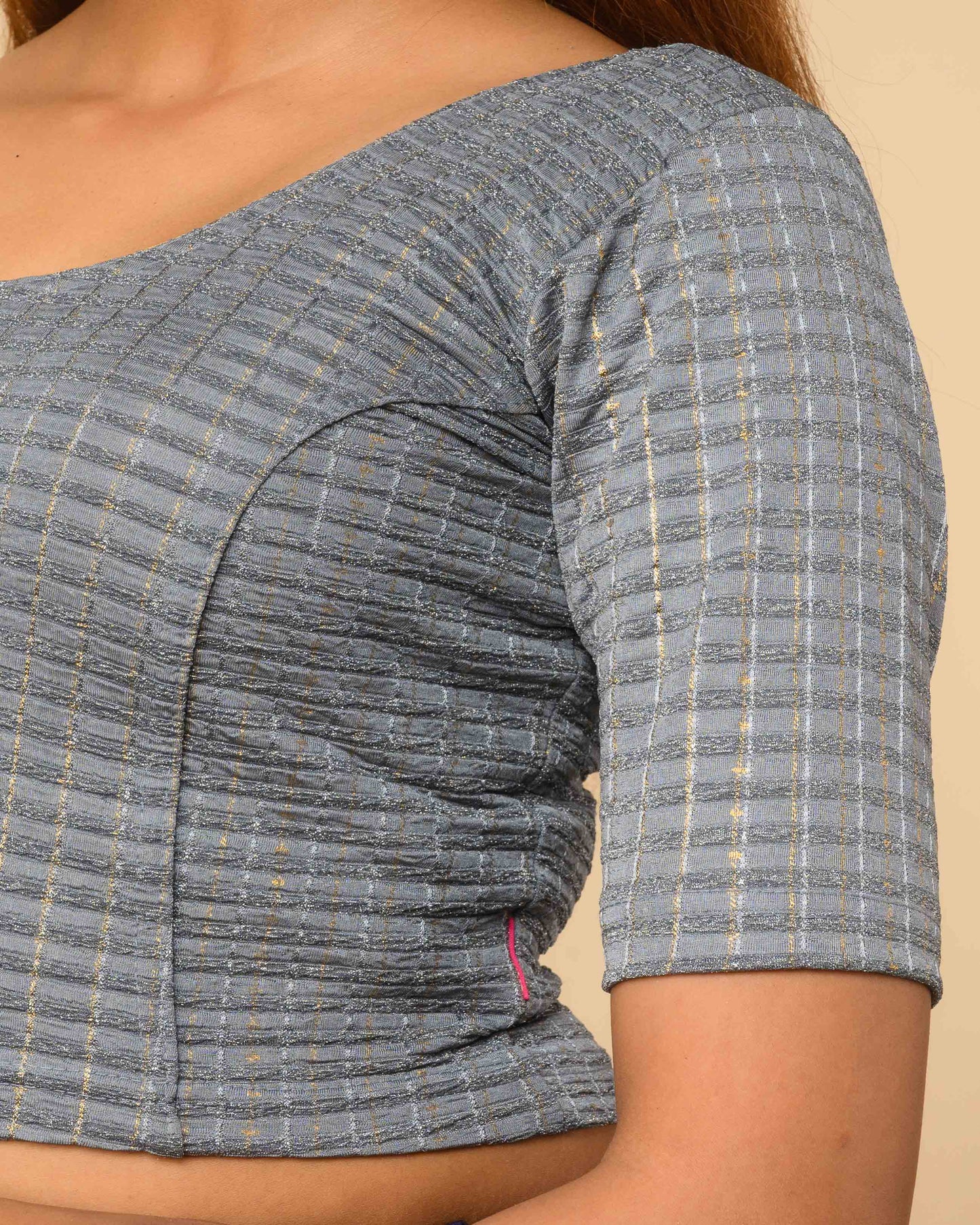 Padmini Gray Zari Striped Jacquard Stretchable Saree Blouse Advi