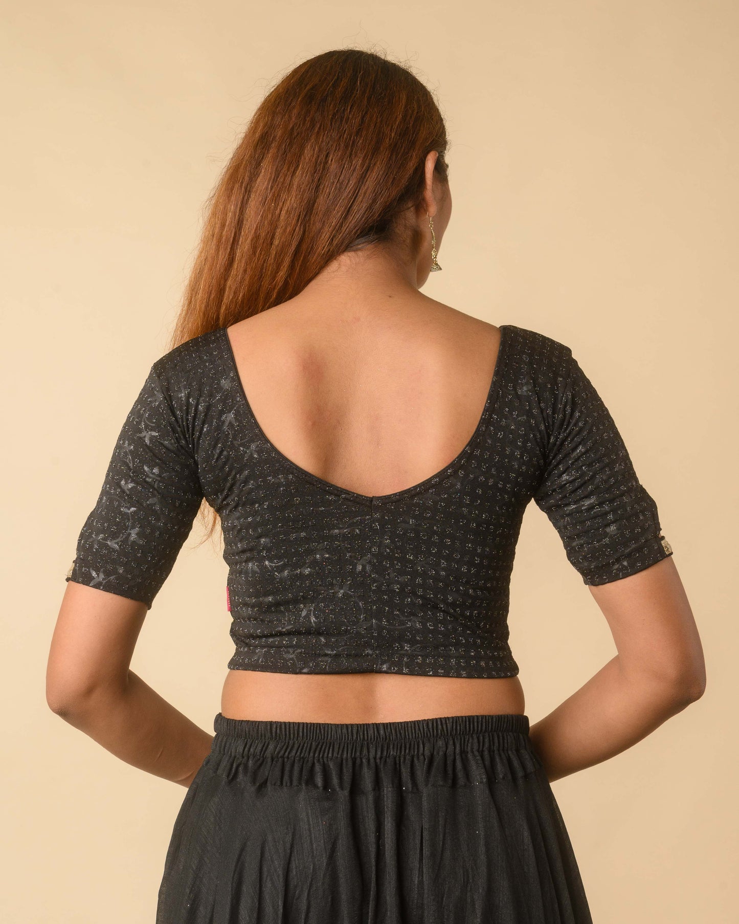 Vaaya Black Glitter Dobby Jacquard Stretchable Saree Blouse Advi