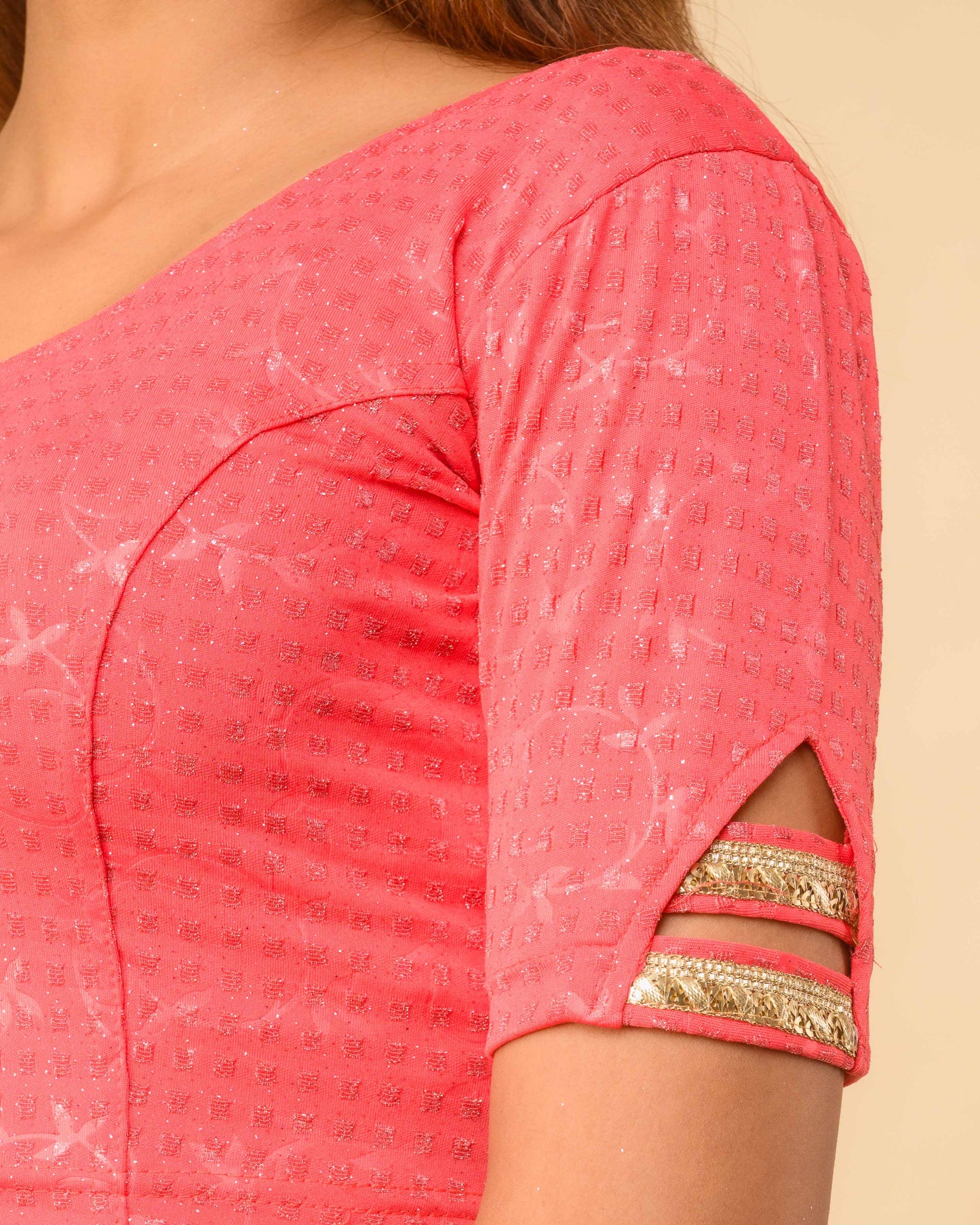 Vaaya Peach Glitter Dobby Jacquard Stretchable Saree Blouse Advi