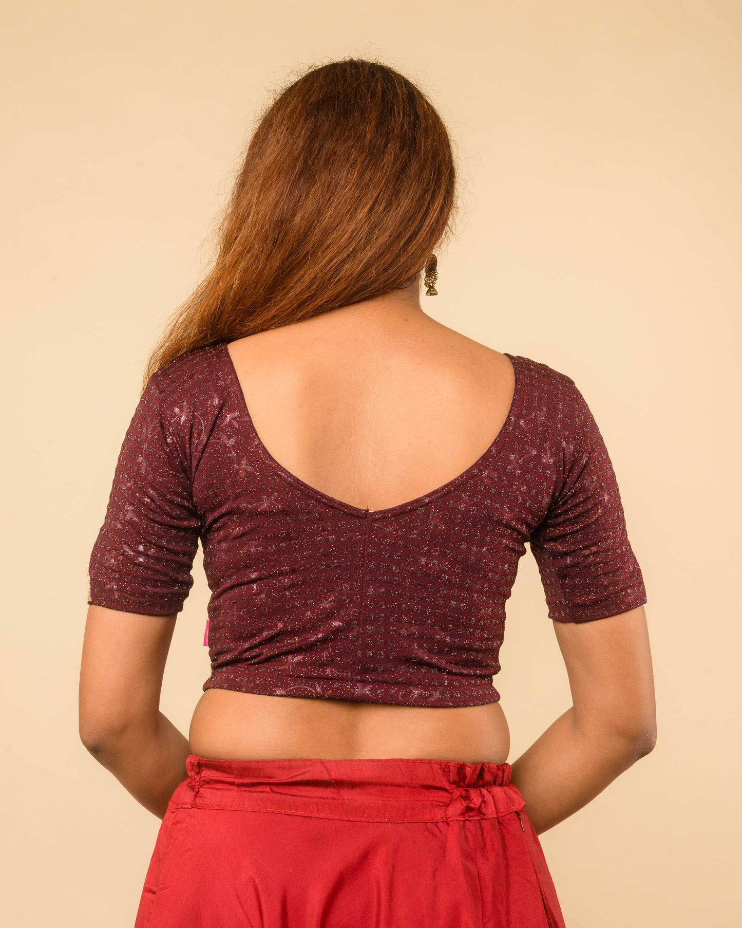 Vaaya Wine Glitter Dobby Jacquard Stretchable Saree Blouse Advi