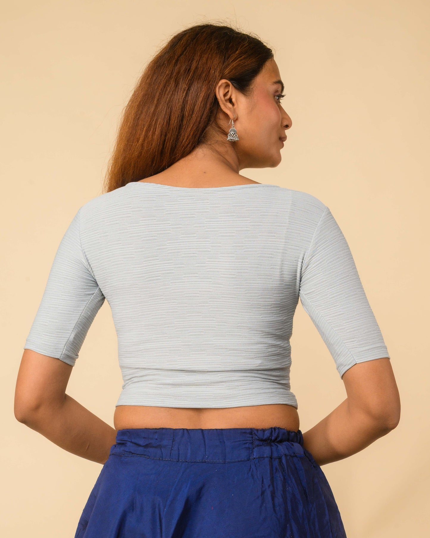 Maisha Gray Striped Zari Stretchable Saree Blouse Advi