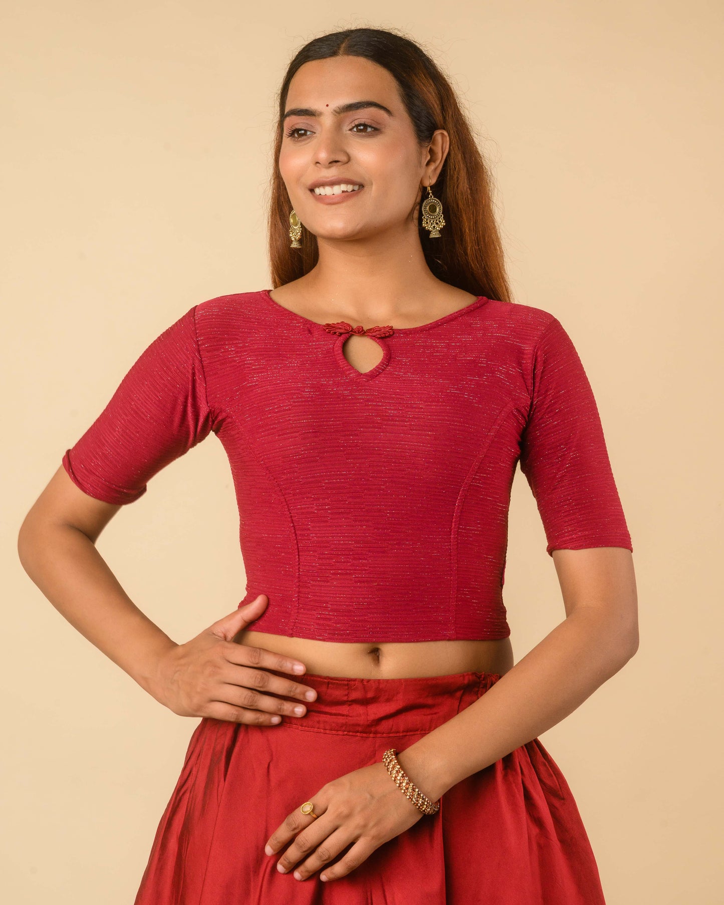 Maisha Maroon Striped Zari Stretchable Saree Blouse Advi