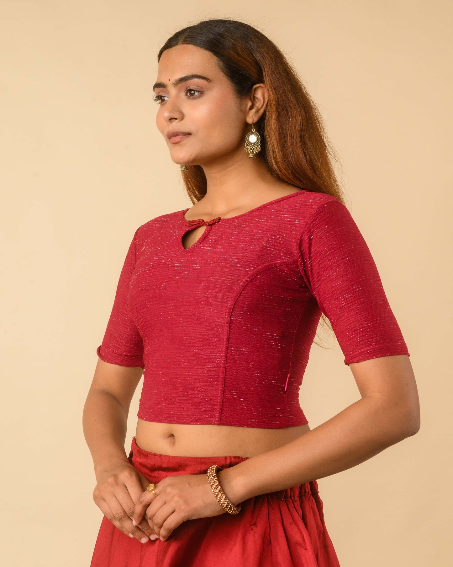 Maisha Maroon Striped Zari Stretchable Saree Blouse Advi