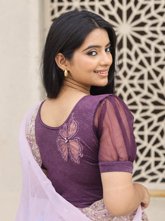 Vaayu Purple Organza Puff Saree Blouse – Designer Stretchable by Advi