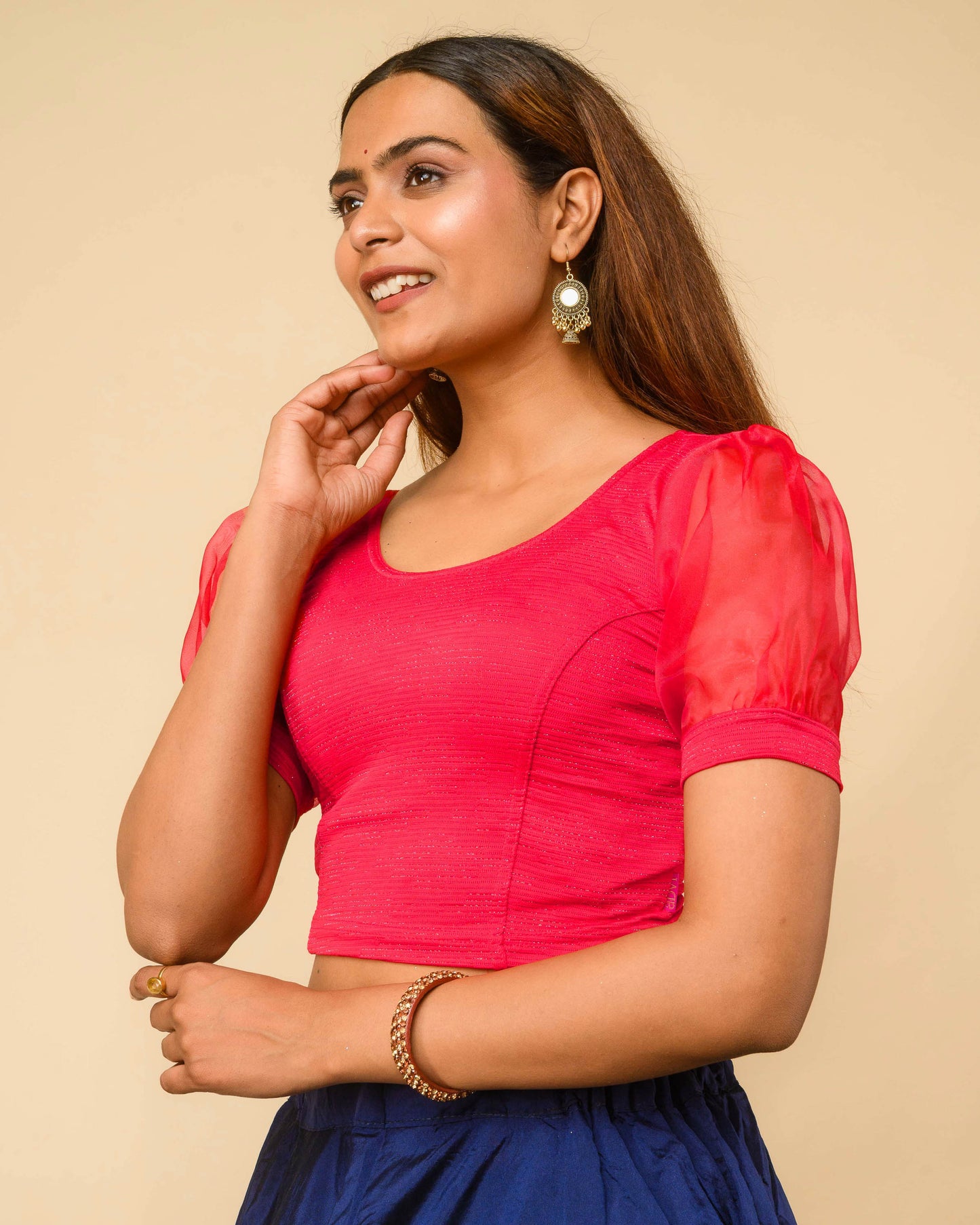 Vaayu Rani Pink Organza Puff Saree Blouse – Designer Stretchable by Advi